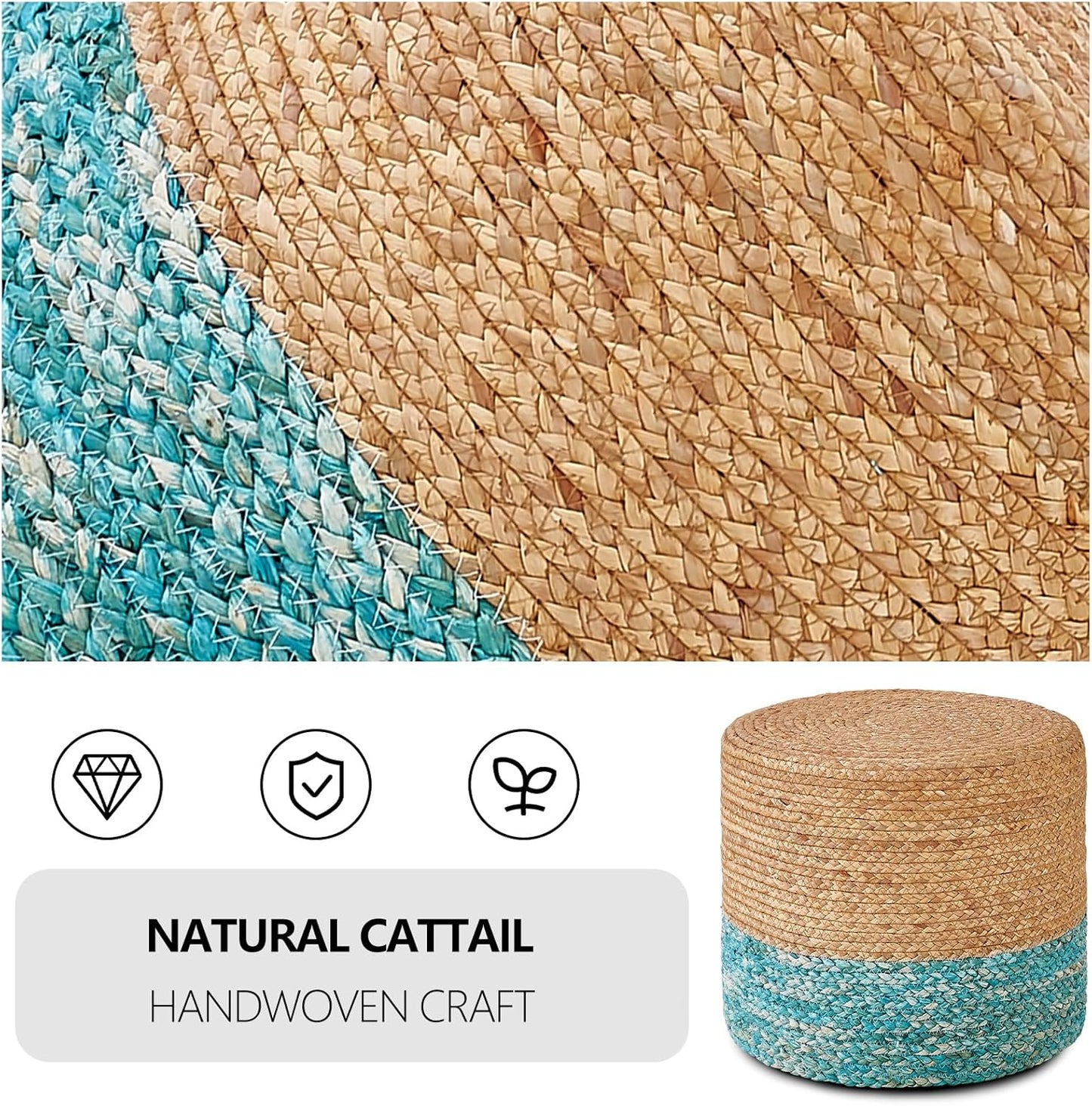Cplxroc Ottoman Poof, Natural Seagrass Poufs, Hand Weave Round Footstool, Pouffe Accent Chair, Home Decorative Seat, Boho Deco Floor Chair for Living Room, Bedroom (18inch 68LK)