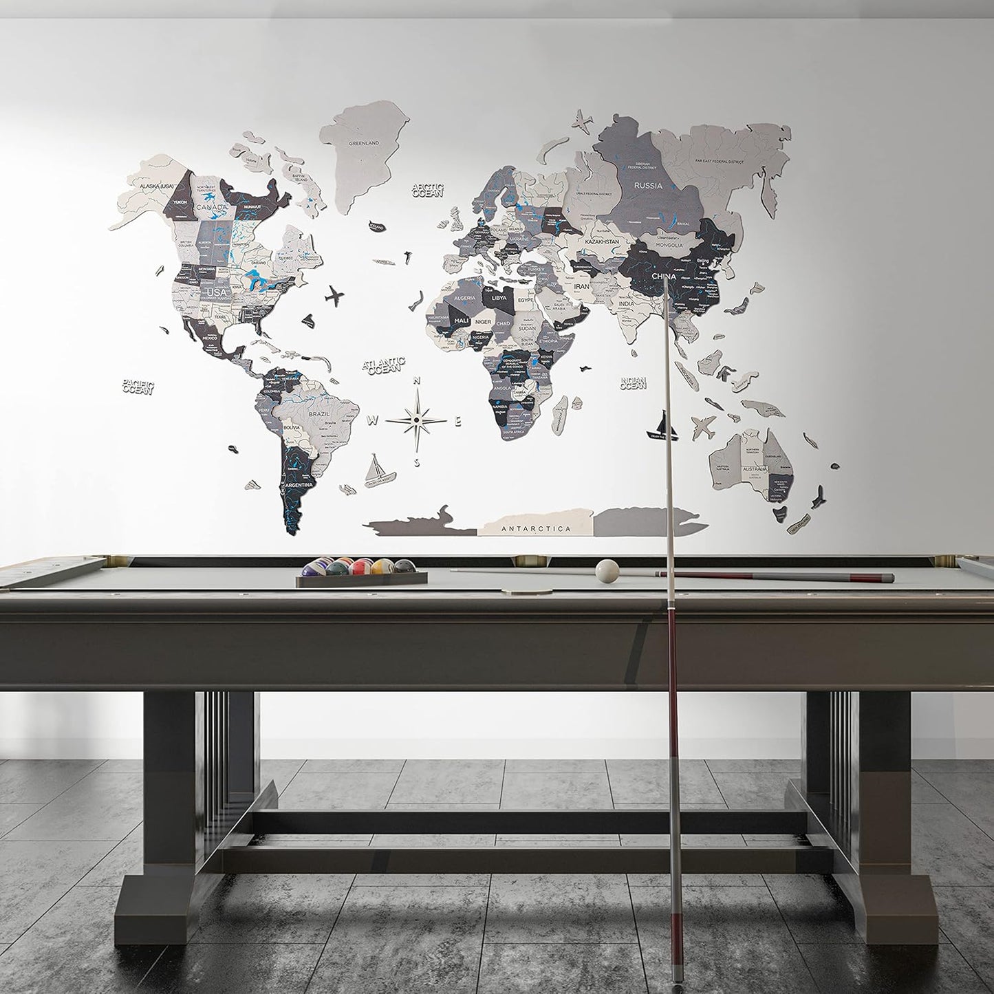 Handmade 3D Wood World Map Wall Art Large Wall Decor Track Your World Travels - Special For Home, Kitchen And Office (X-Large, Nordik)