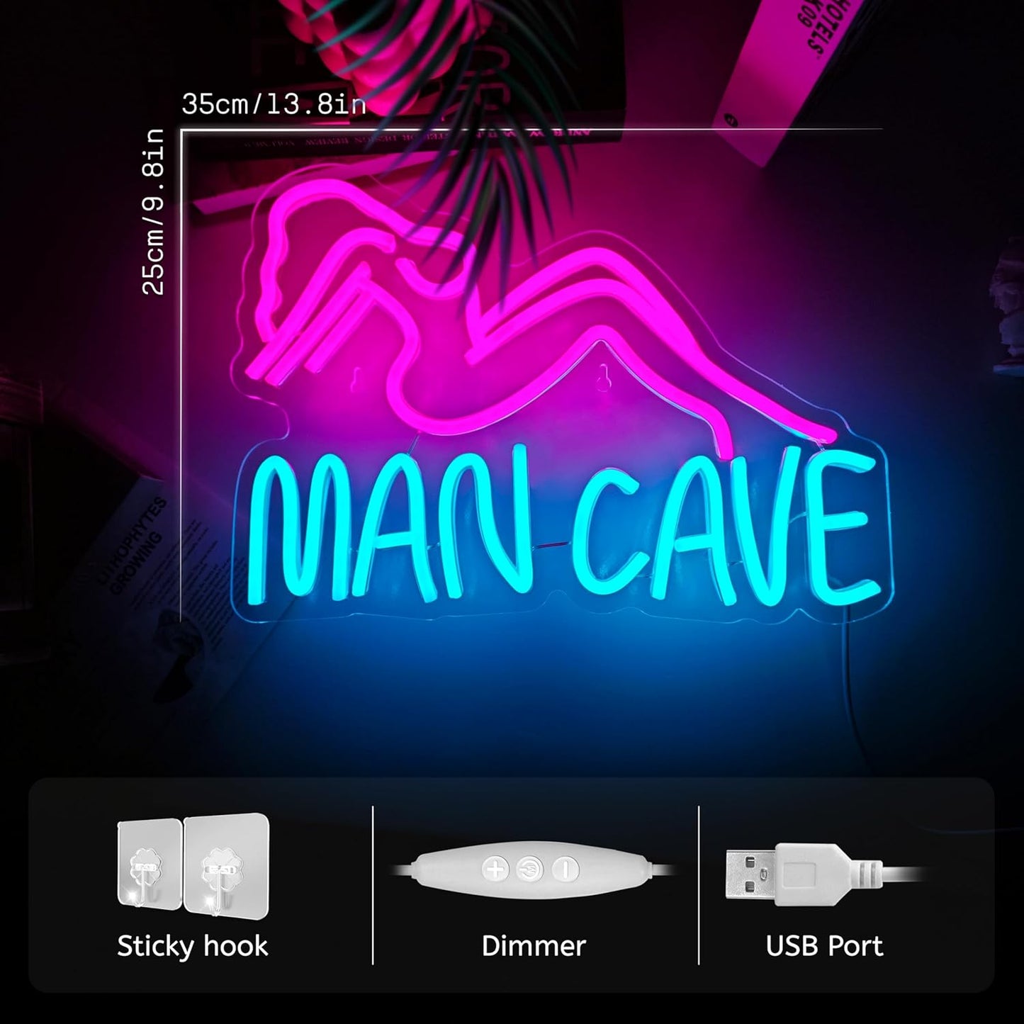 Man Cave Neon Signs Man Cave Neon Lights Sign USB Powered Dimmable LED Light for Bedroom Game Room Bar Pub Club Wall Decor Party