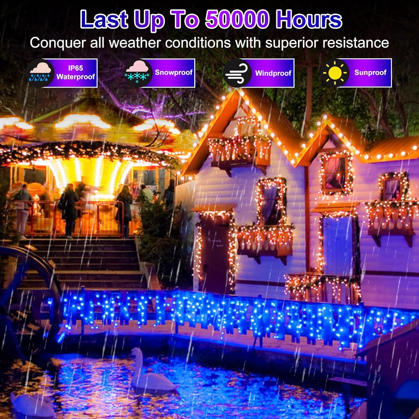 1620 LED Christmas Outdoor Lights with 360 Drops, 164ft Hanging Curtain Lights with 8 Modes Timer & Memory, Waterproof Christmas Fairy Lighs for House Roof Holiday Wedding Christmas Decor (Blue)
