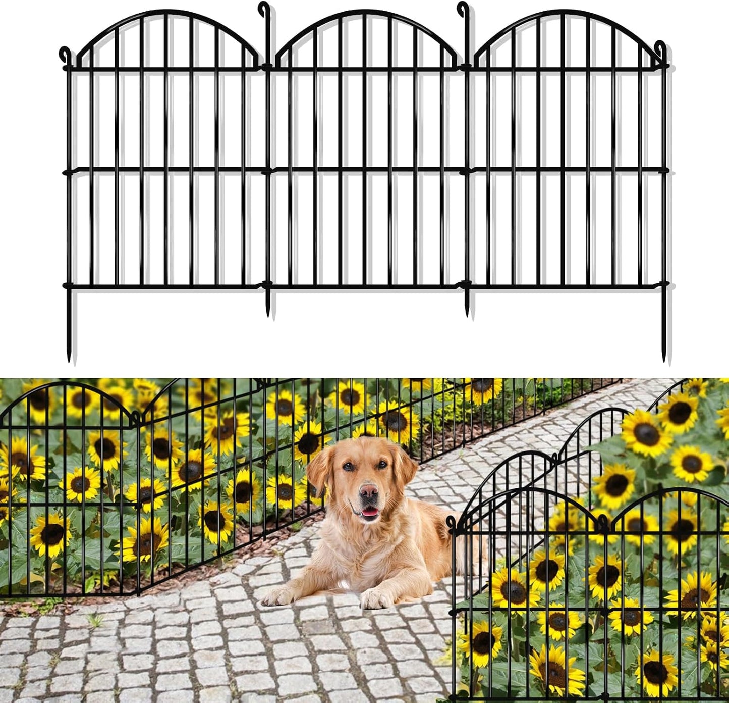 15 Panels Decorative Garden Fence, 15.94ft x 23in Animal Barrier Fencing Arched Rustproof Metal Border Ground Stake for Rabbit Dog, Outdoor Decor for Yard & Patio