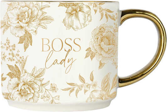 Sweet Water Decor Boss Lady Mug, 17 oz Cute Coffee Mug with Gold Handle for Women Bosses, Large Cup for Tea, Espresso & Hot Cocoa, Birthday Gift Idea for Coworkers, Friend, Mom, & Wife