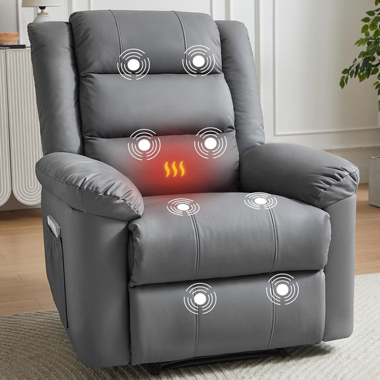 Recliner Chair with Massage & Heat, 8 Vibration Points, 5 Modes, 115-165° Reclining, Manual Recliner for Adults, Timer & Intensity Control, Faux Leather Massage Chair with Side Pocket for Living Room