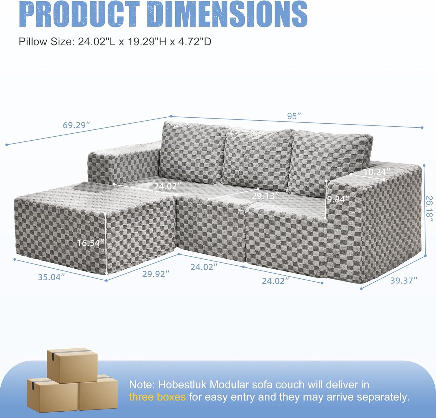 Hobestluk Modular Sectional Sofa Memory Foam Couch Oversized Sectional Sofa 3-Seater with Chaise Cloud Couch with Removable Cover L Shape Sofa for Living Room (Plush Grey, 3-Seater with Chaise)