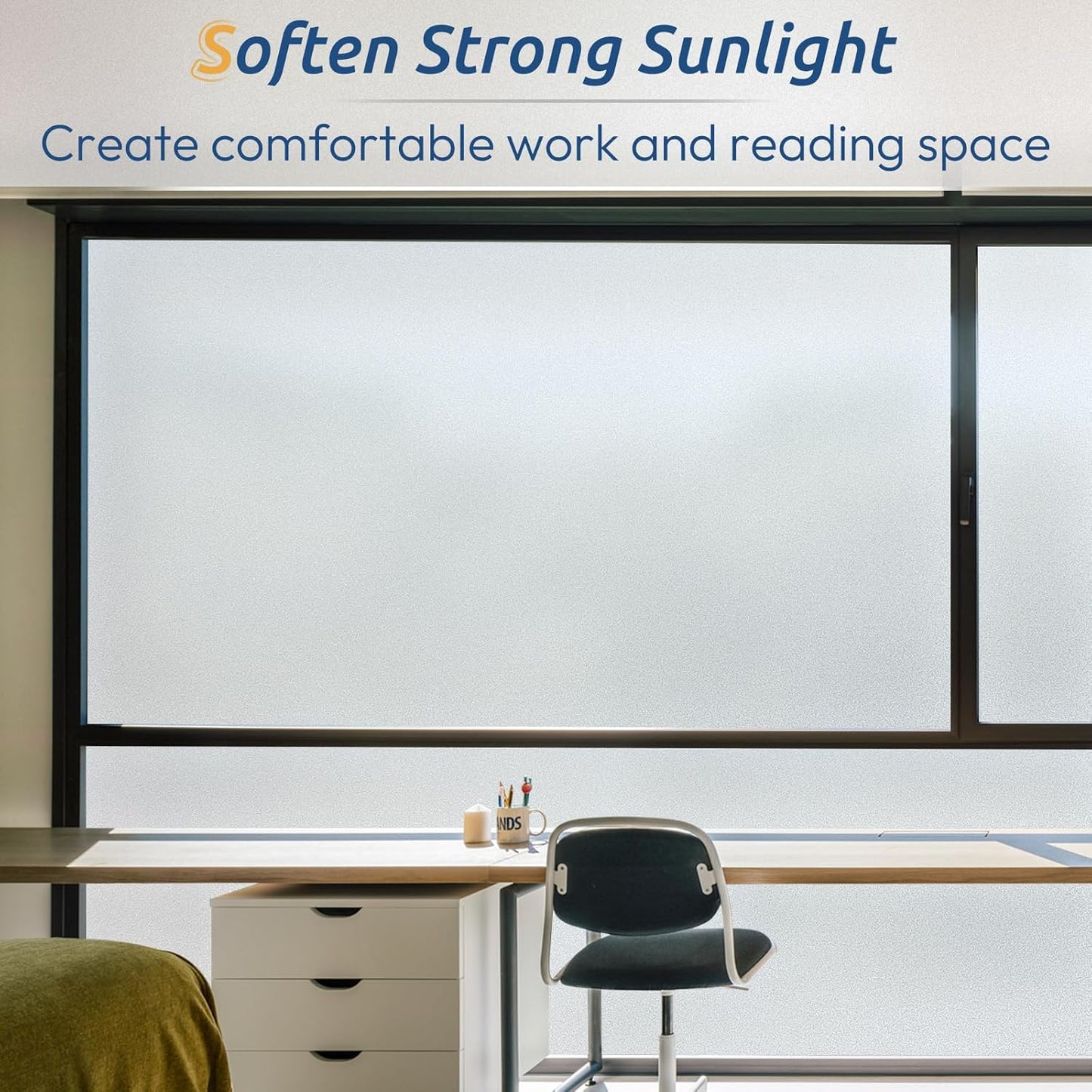 rabbitgoo Window Privacy Film, Frosted Glass Window Clings, Static Cling UV Heat Blocking Door Stickers for Home Bathroom, Removable Indoor Decal Coverings Day and Night, Pure, 35.4 x 196.8 Inches