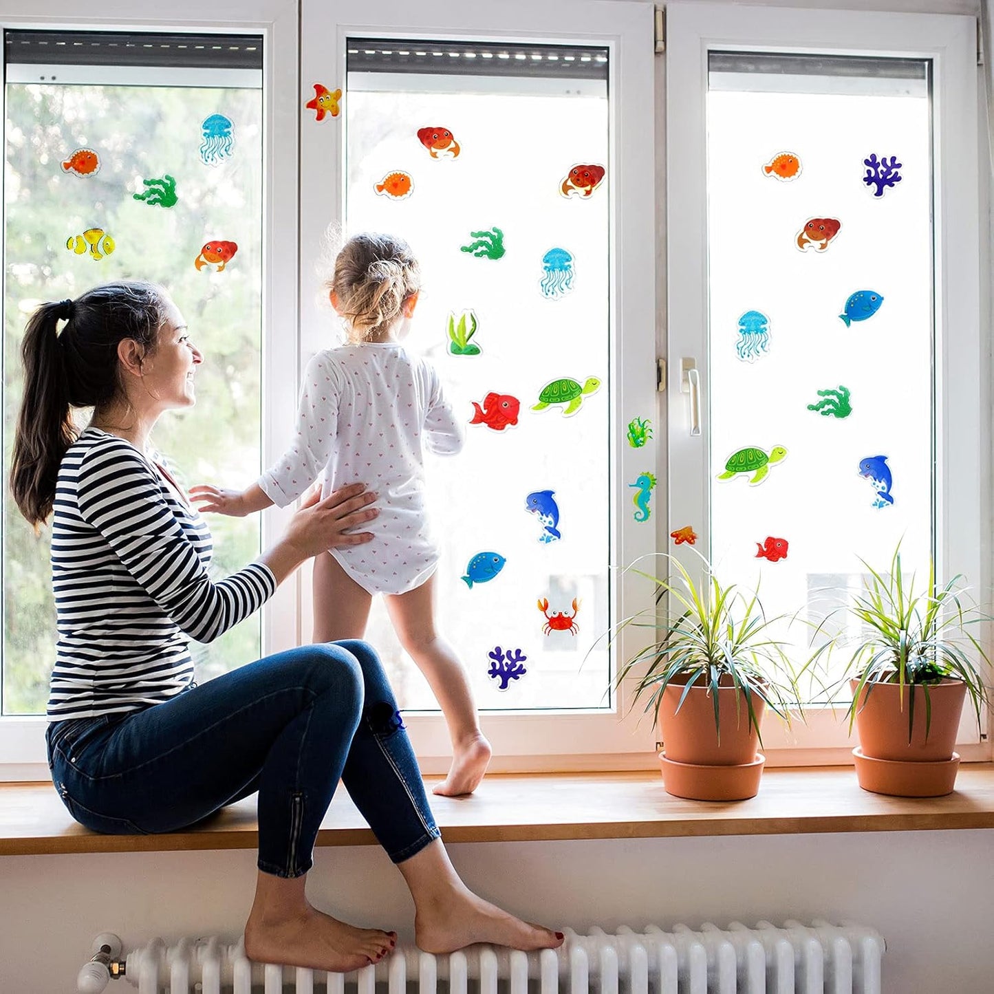 20 Pieces Sea Animals Thick Gel Clings Ocean Window Gel Clings Decals Stickers for Toddlers Kids Adults Home Airplane Classroom Nursery Sea Animals Party Supplies Decoration Removable and Reusable