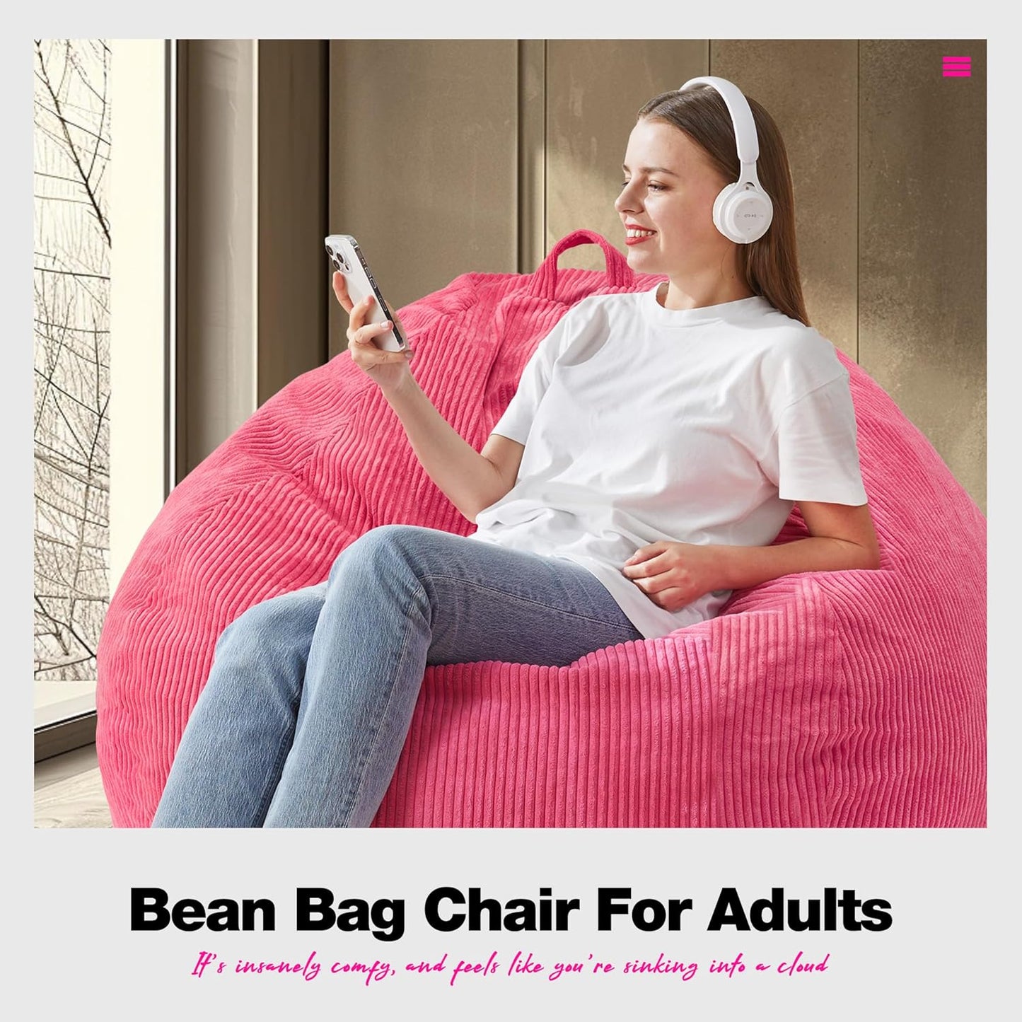 Hobestluk 4.5FT Bean Bag Chair Giant Bean Bag Chair with Filler Included Adult Bean Bag Chairs with Removable Cover for Bedroom Living Room - (Jumbo, Pink)