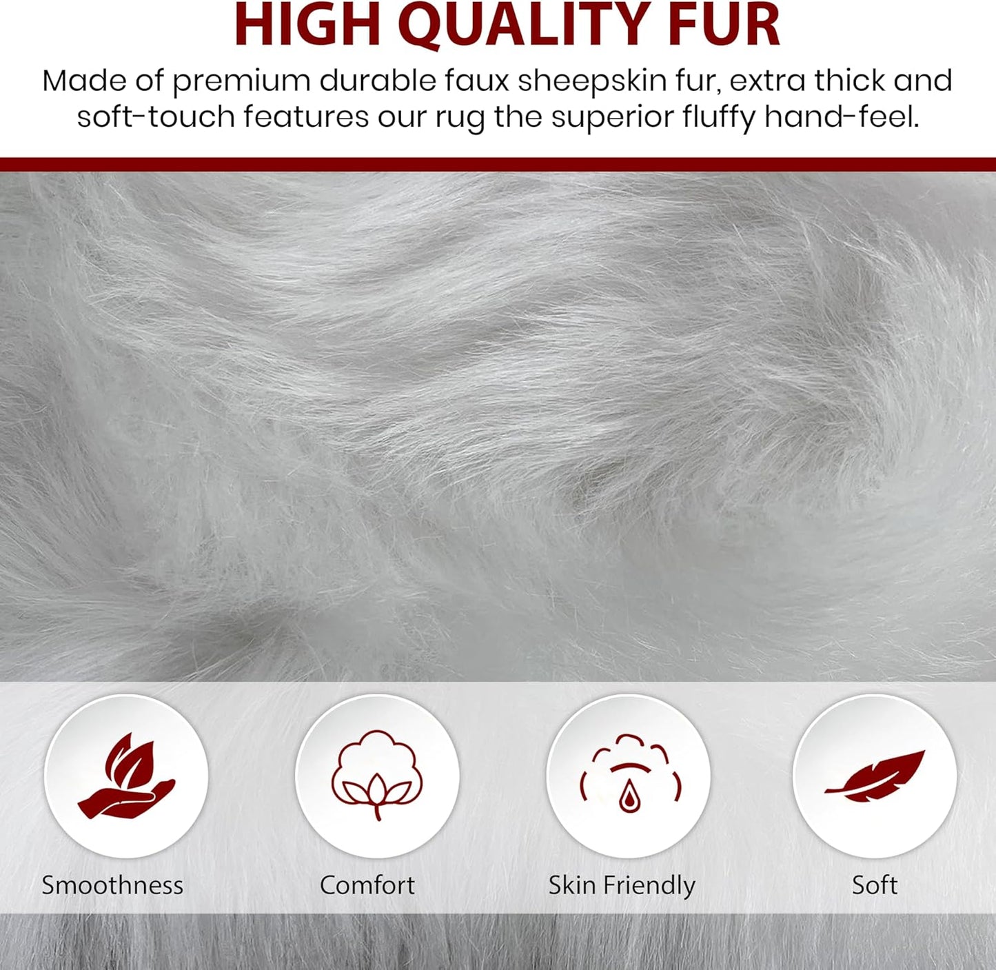 LAMBZY Faux Sheepskin Hypoallergenic Free Shape Silky Shag Rug, Luxury Shaggy Silky Plush Carpet for Bedrooms Rugs Living Room Kids Rooms Sofa Floor Rugs (Quarto 4 Pelts 4'x6', 120x180cm White)