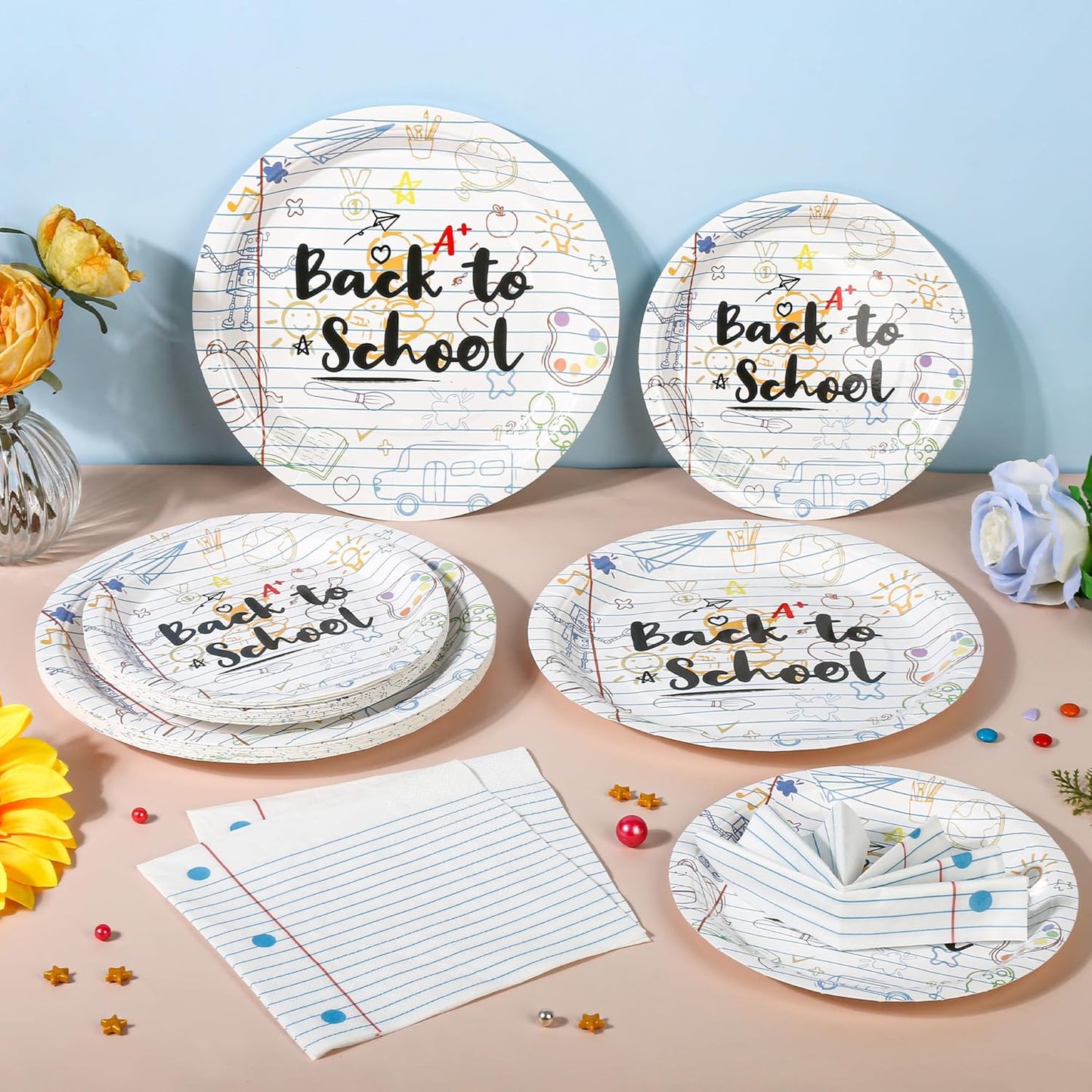 150Pcs Back to School Party Supplies Plates and Napkin Decor Back to School Themed Season Plates First Day of School Paper Plate Napkins Tableware for Schools, Families, Communities Party,Serves 50