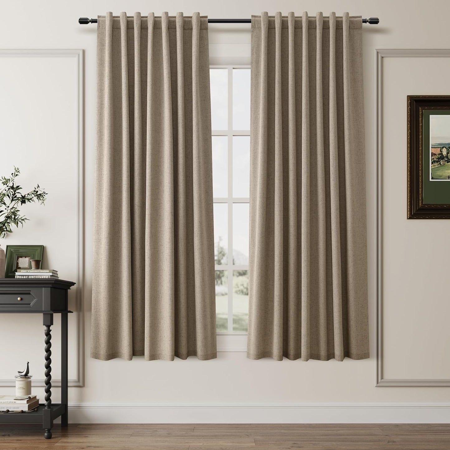 BOODII 63 Inch Blackout Curtains Linen Black Out Curtains for Bedroom 2 Panels Set Neutral Room Darkening Curtain Matcha Brown Thermal Insulated Curtain for Nursery Window Drapes Back Tab 52x63