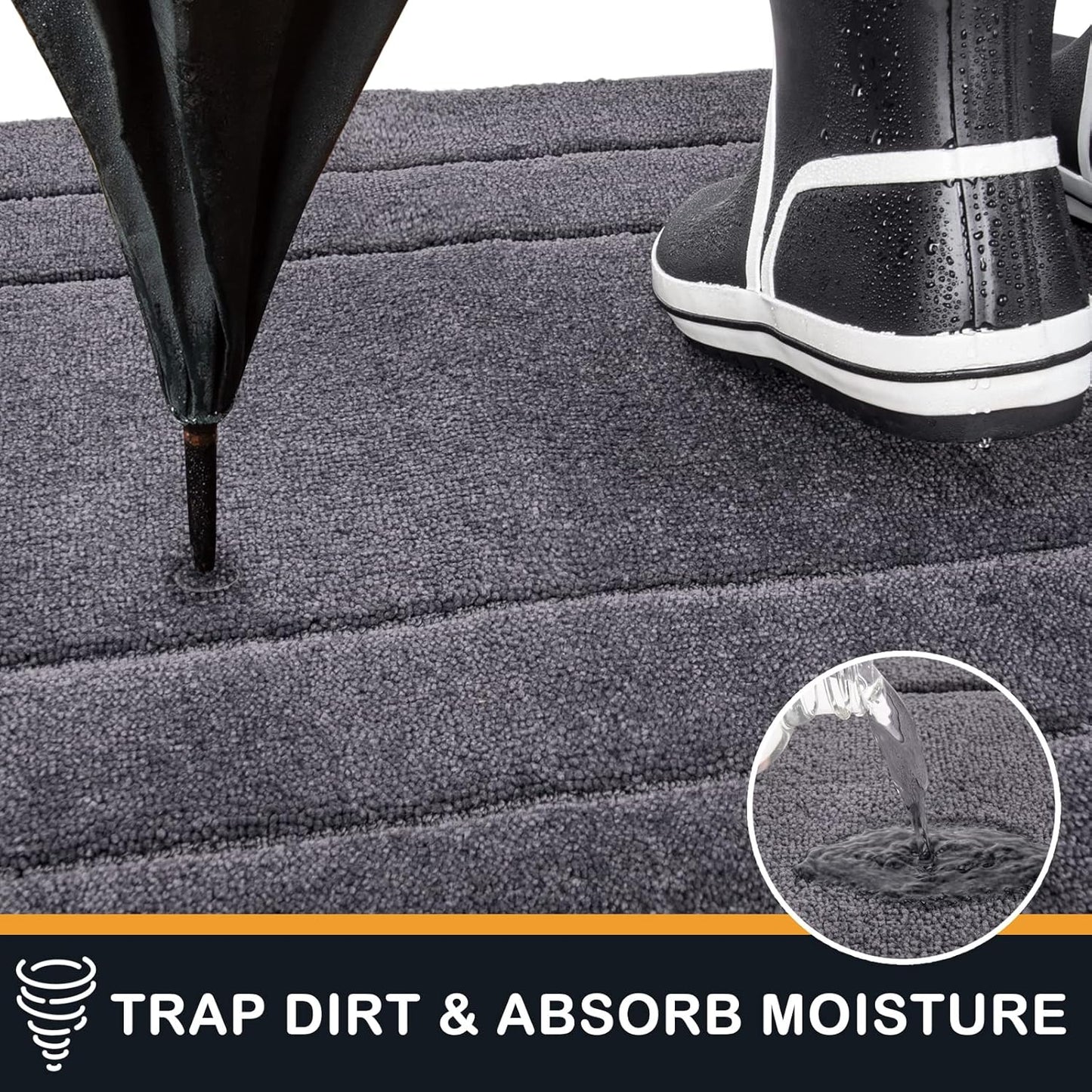 PURRUGS Dirt Trapping Door Mat 24" x 35.5", Non-Slip/Skid Machine Washable Entryway Rug, Dog Doormat, Super Absorbent Welcome Mat for Muddy Wet Shoes and Paws, Grey