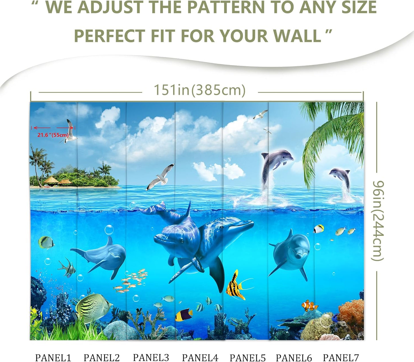 Ocean Wallpaper White Gull Dolphin Wall Mural for Bedroom Living Room (Not Peel n‘ Stick)