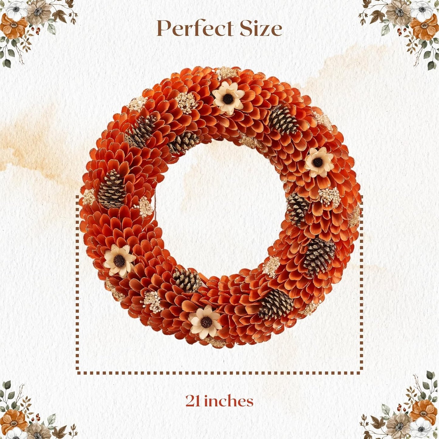 21" Fall Harvest Wood Curl Pinecone Wreath - Premium Handcraft Fall Wreaths for Front Door | Perfect for Autumn & Thanksgiving Decor