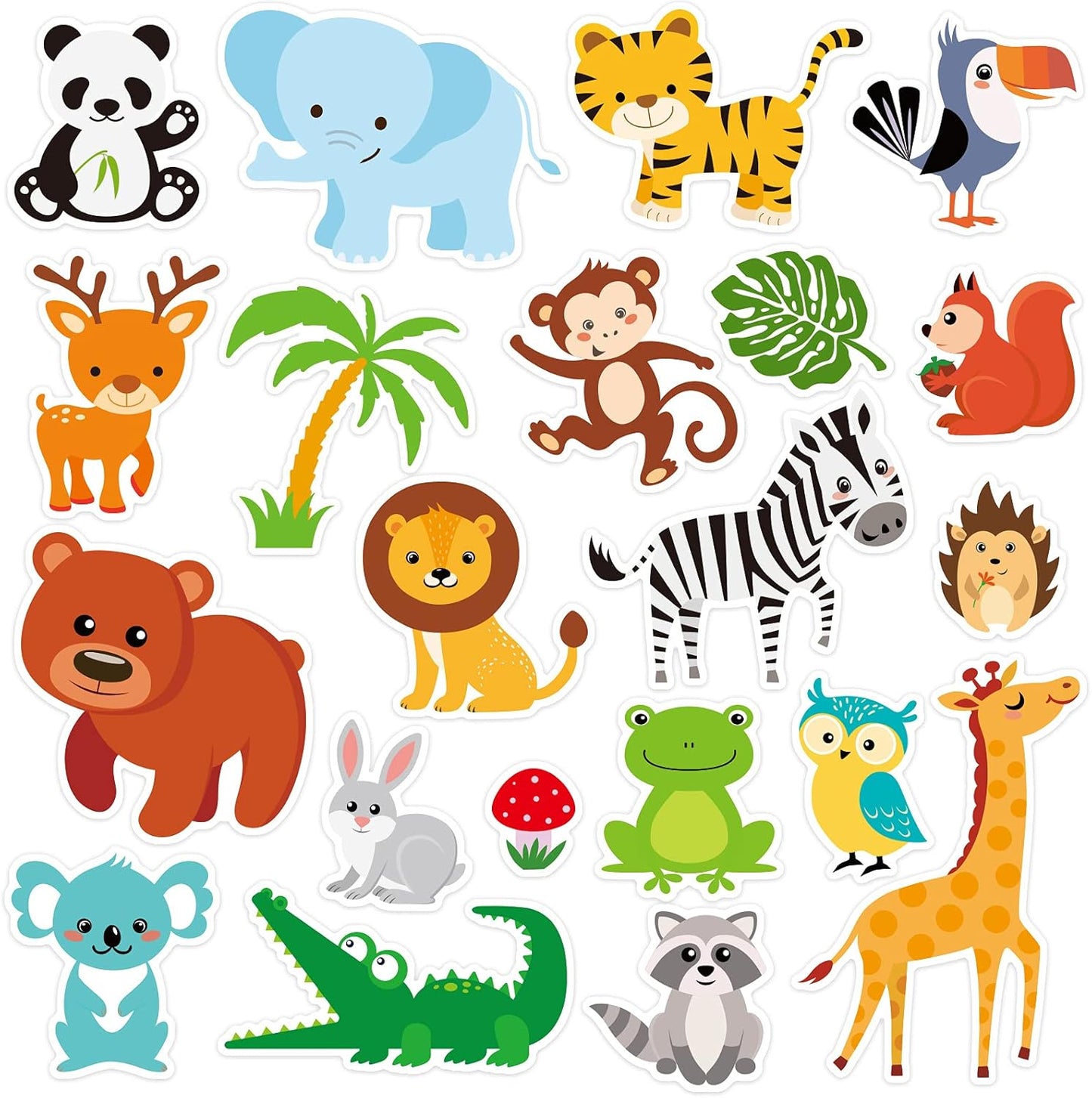 20 PCS Jungle Animals Thick Gel Clings Jungle Window Gel Clings Decals Stickers for Kids Toddlers and Adults Home Airplane Classroom Nursery Zoo Animals Party Supplies Decorations