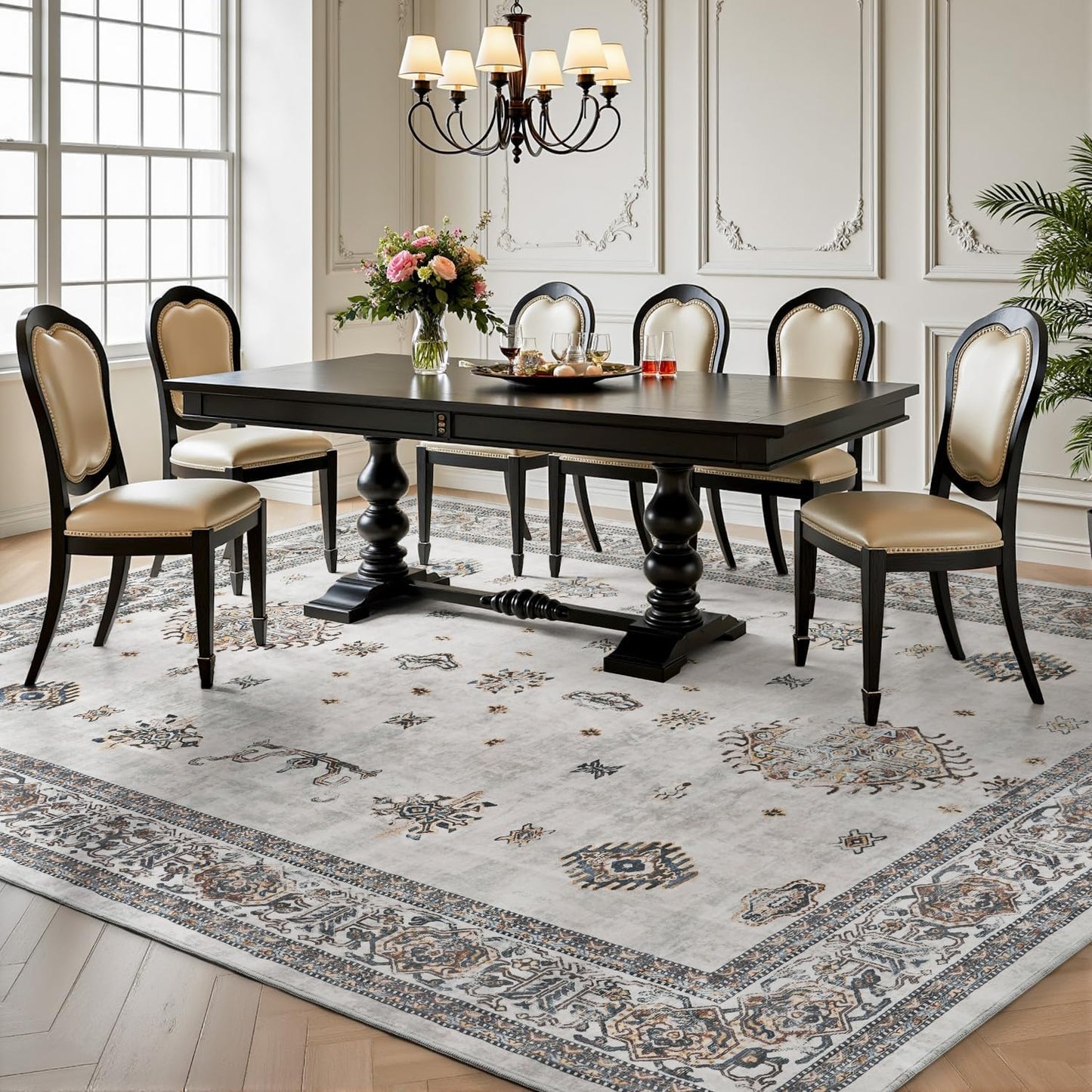 AMOAMI-Vintage Area Rug 6X9 Grey Rugs for Living Room-Soft Living Room Rug Non Slip Rugs for Bedroom Carpet Machine Washable Rug for Dining Room Bedside Office Room Decor