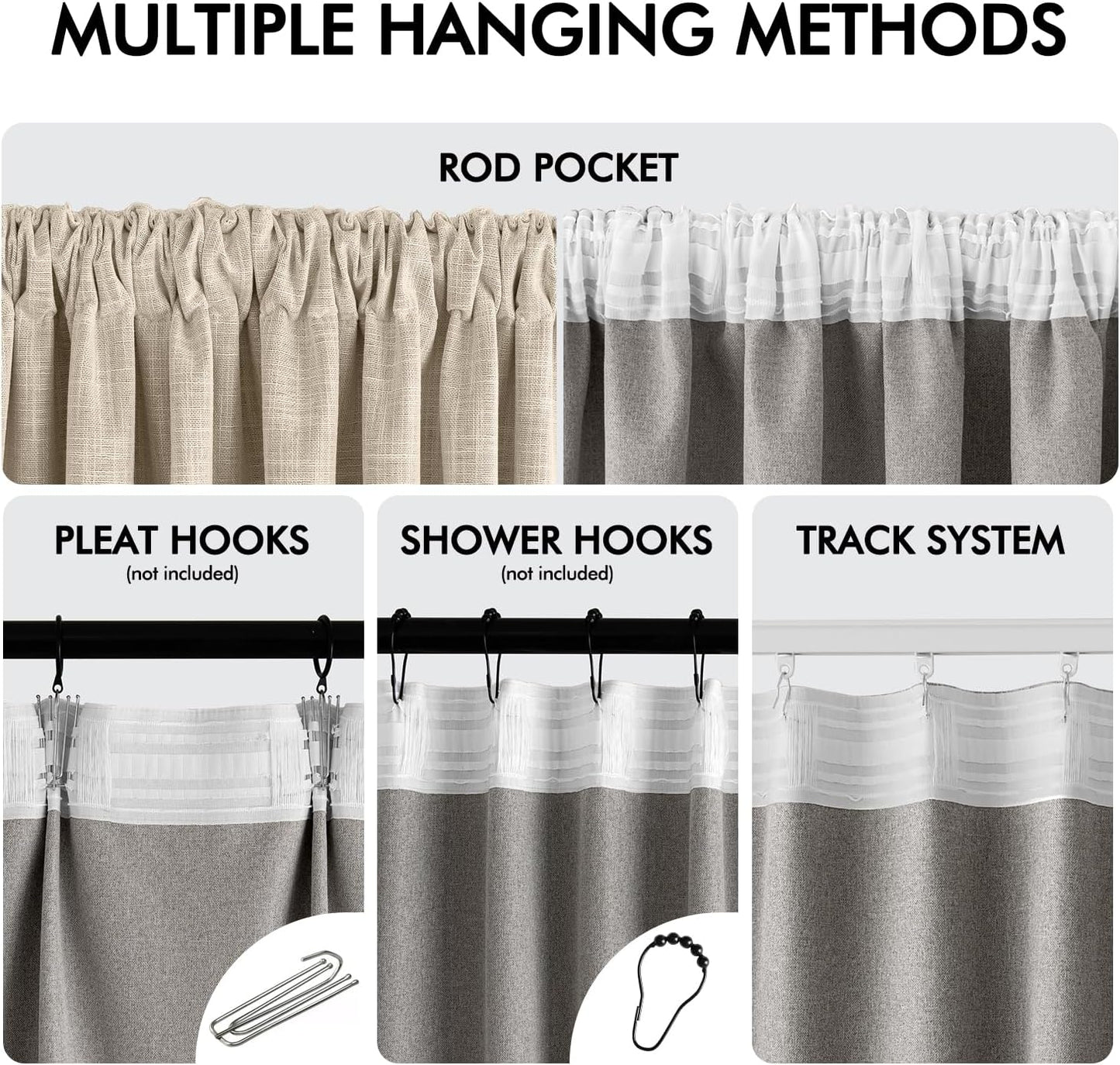 MIULEE Beige 100% Blackout Linen Curtains 80 Inch 2 Panels Set Double Sided No Coating Pleated Back Tab Black Out Long Thermal Insulated Pinch Pleat Bedroom Living Room Darkening Window Drapes