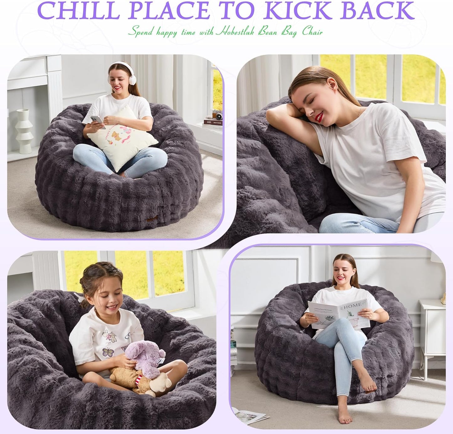 Hobestluk Bean Bag Chair Oversized Bean Bag Chair for Adults Donut-Shaped Large Bean Bag with Spacious Design for Living Room Bedroom or Reading Nook (Bubble Dark Grey)