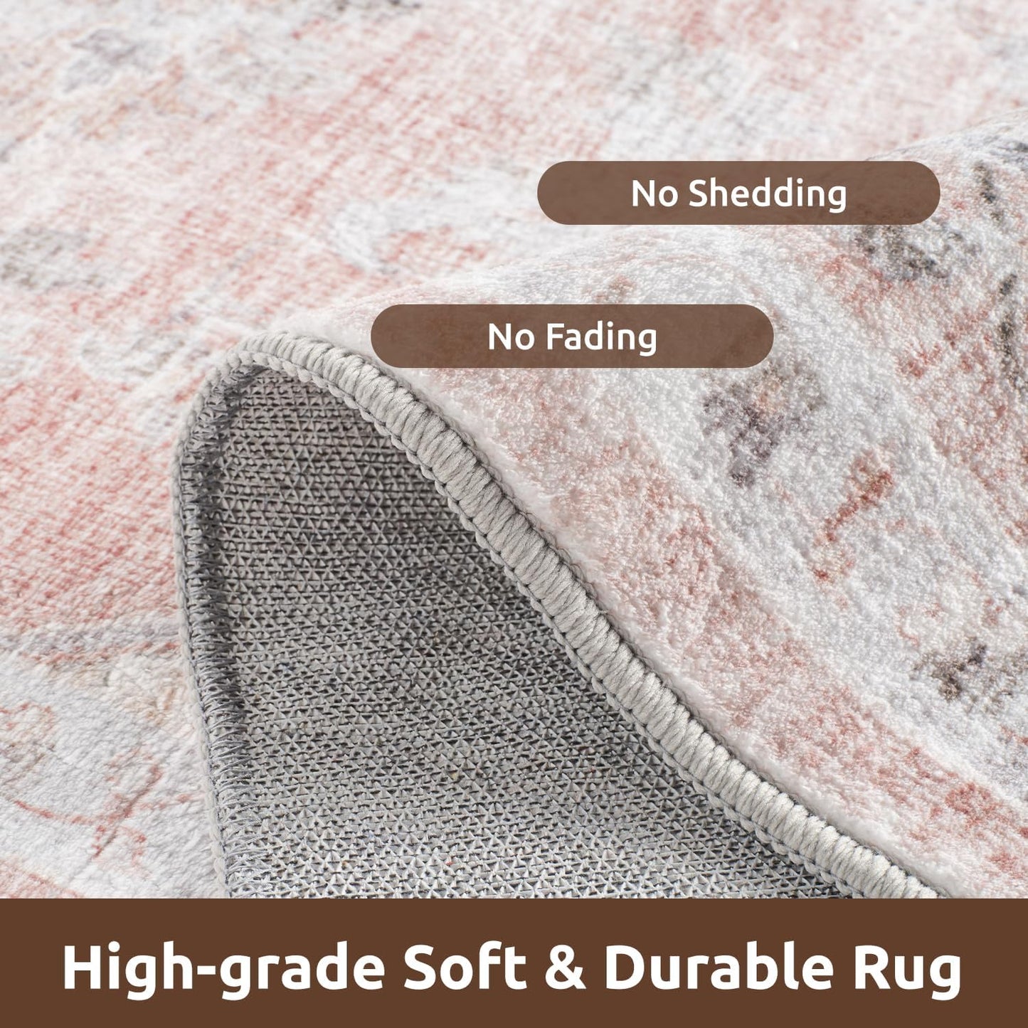 AMOAMI-Area Rug 9X12 Rugs for Living Room-Vintage Soft Pink Rugs for Bedroom-Non Slip Carpet-Washable Rug for Dining Room Living Room Bedroom Office Under Table