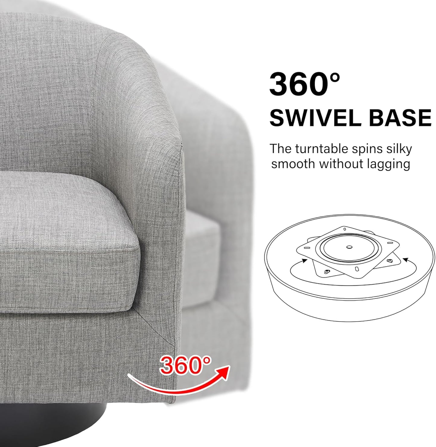 Swivel Barrel Accent Chair Set of 2, Modern Round Linen Arm Chair for Living Room, Bedroom, Comfy Club Reading Chairs for Adults-Linen Fabric Light Grey