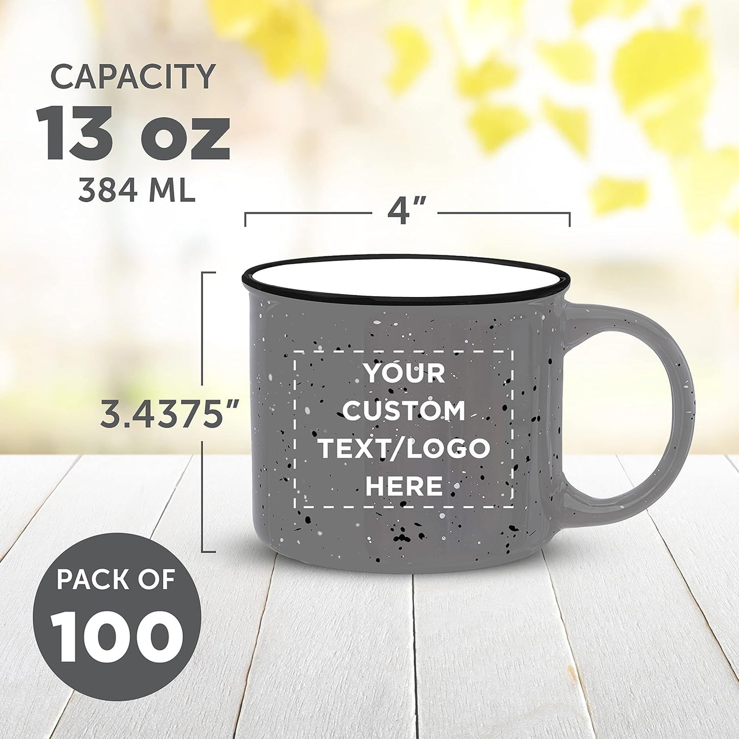DISCOUNT PROMOS Custom Ceramic Campfire Coffee Mugs 13 oz. Set of 100, Personalized Bulk Pack - Perfect for Tea, Espresso, Cappuccino, Hot Cocoa - Grey