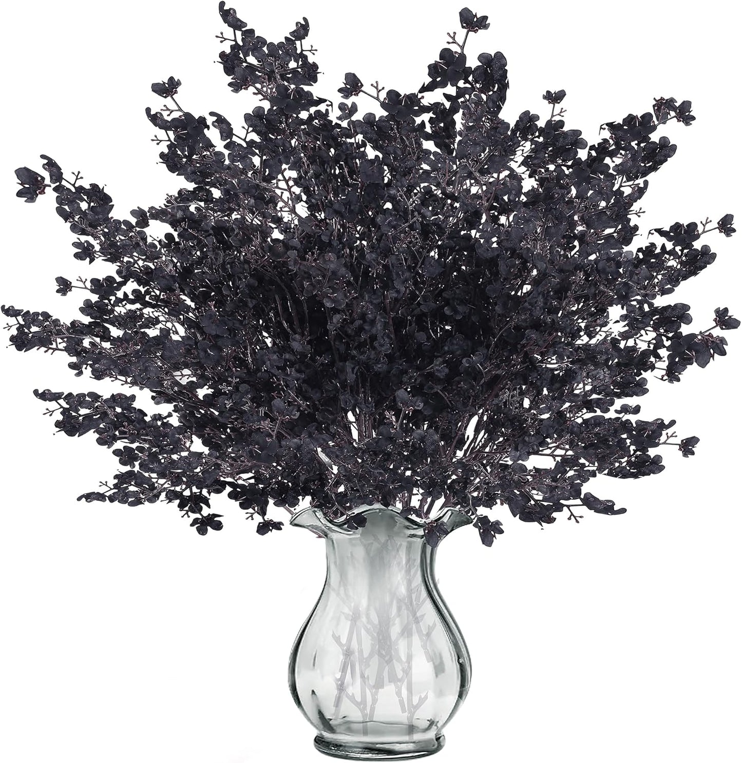Sggvecsy 15 Pcs Babys Breath Artificial Flowers Gypsophila Bouquets Bulk Real Touch Fake Silk Flowers for Home Halloween Wedding DIY Floral Arrangement Table Centerpiece Festival Decoration (Black)
