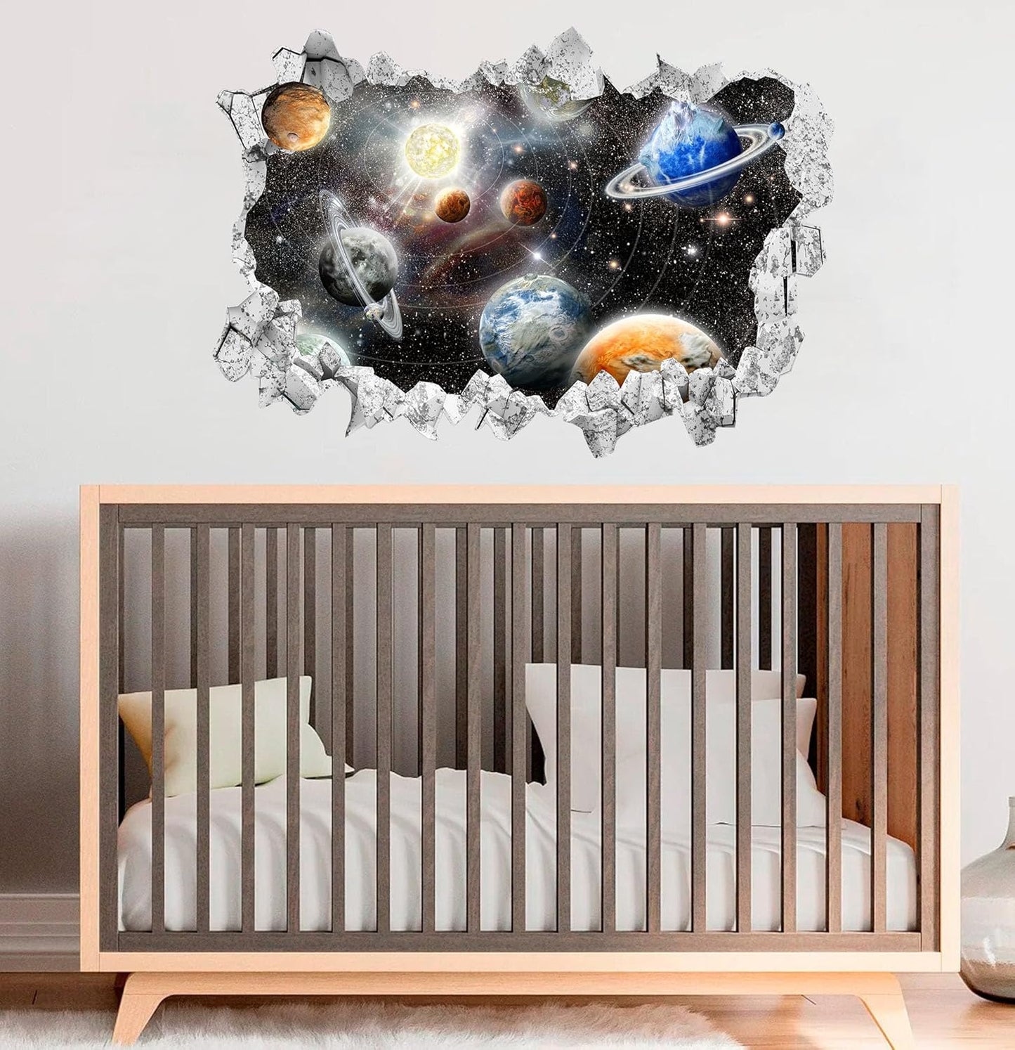 Large 3D Space Galaxy Wall Stickers (33.5”x 23.2”), Solar System Vinyl Wall Decals, Removable Universe Outer Space Planet Wall Art for Kids Bedroom Playroom Decor