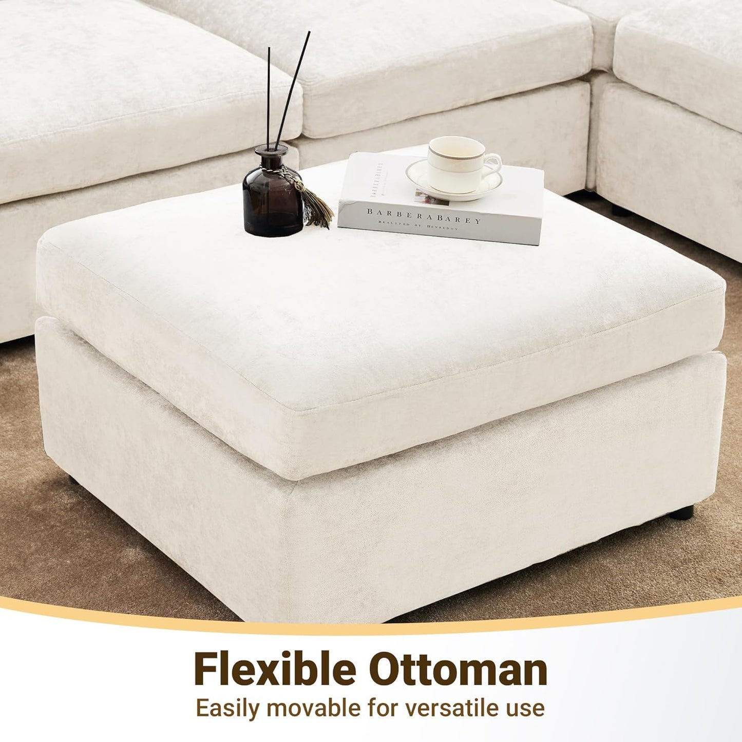 Tbfit L Shaped Couch 8 Seat, Sectional Sofa for Living Room,Chenille Cloud Couch with Ottoman, Beige