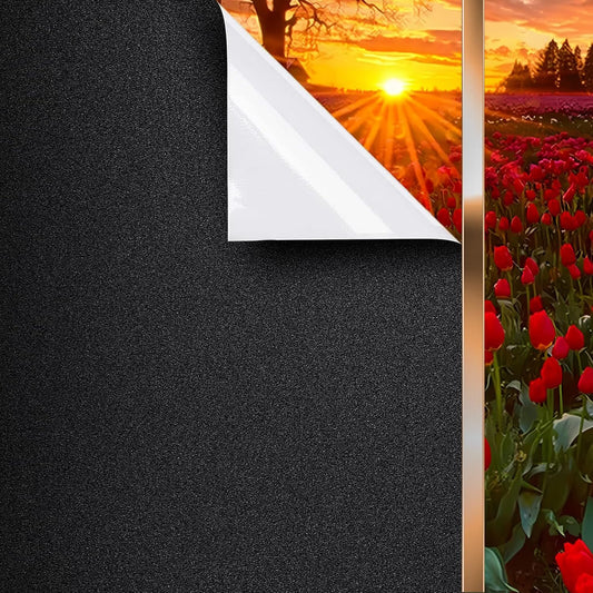 DUOFIRE Blackout Window Film Sun Blocking White Black Window Privacy Film Non Adhesive Static Cling Removable Windows Tint Anti -Glare Day Sleep Windows Tinting Films for Home, Office(17.4 x 78.7 in)
