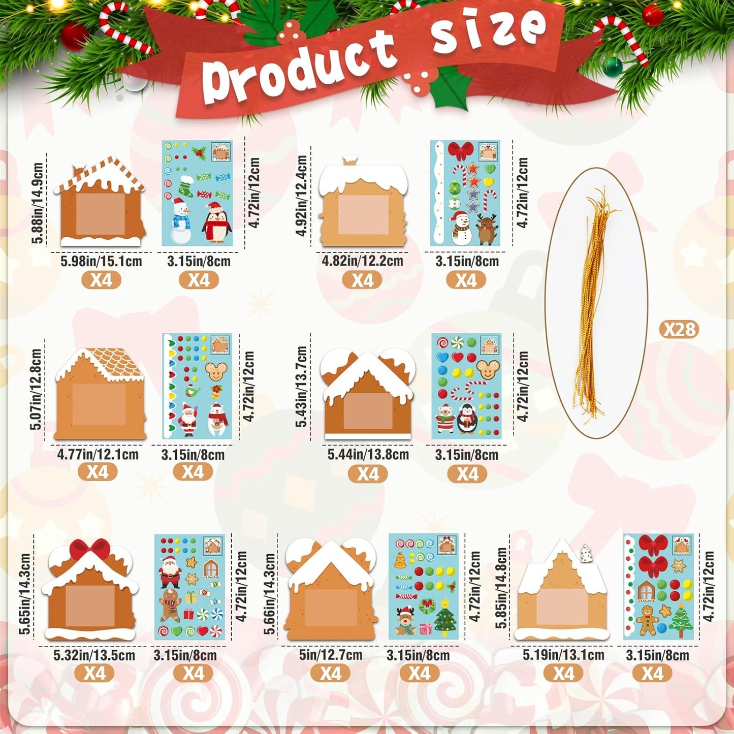 28 Pack Christmas Picture Frame Craft Kits for Kids, Xmas DIY Gingerbread House Candy Photo Craft Christmas Hanging Frame Ornaments for Xmas Tree Holiday Art Decorations Home Class Game Activities