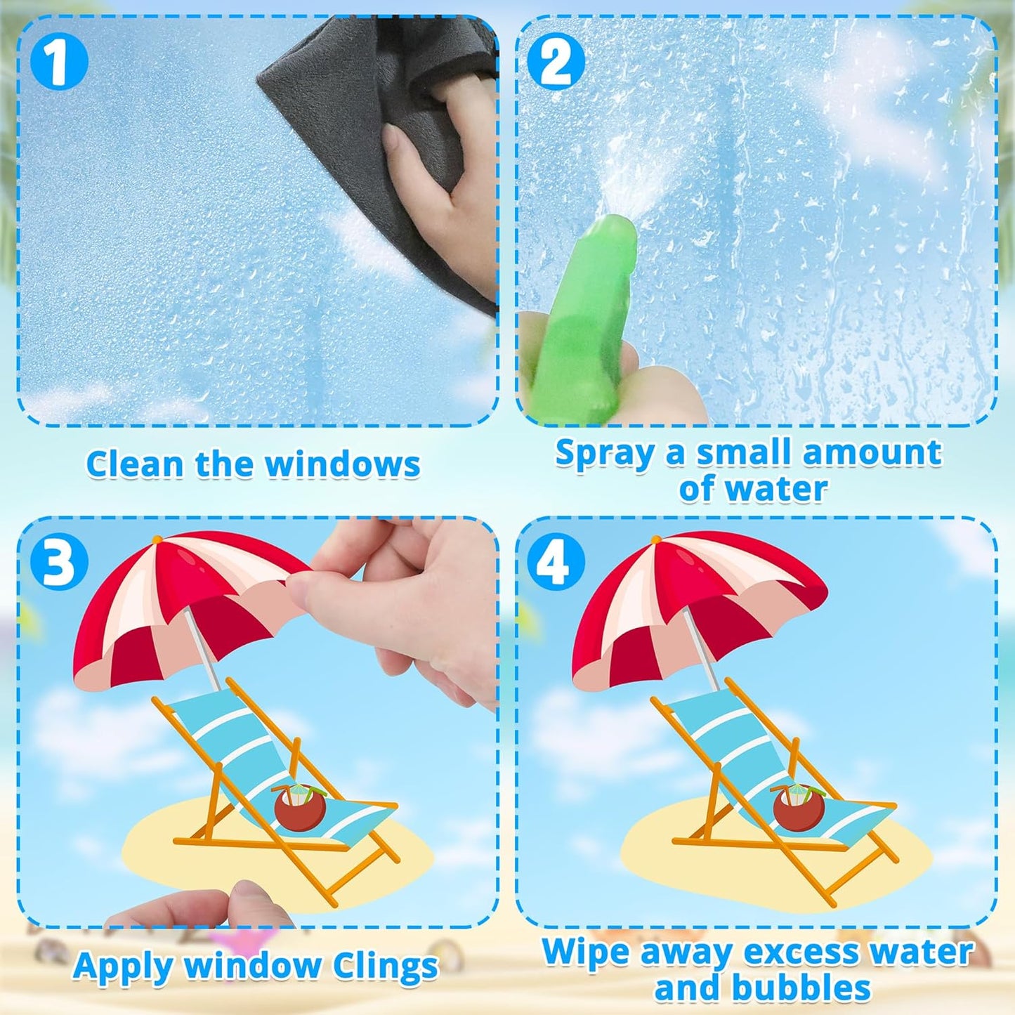 9 Sheets Summer Window Clings, Double Sided Summer Window Clings for Glass Windows, Hello Beach Decals, Sun Watermelon Pattern Stickers for Home Office Accessories Decorations