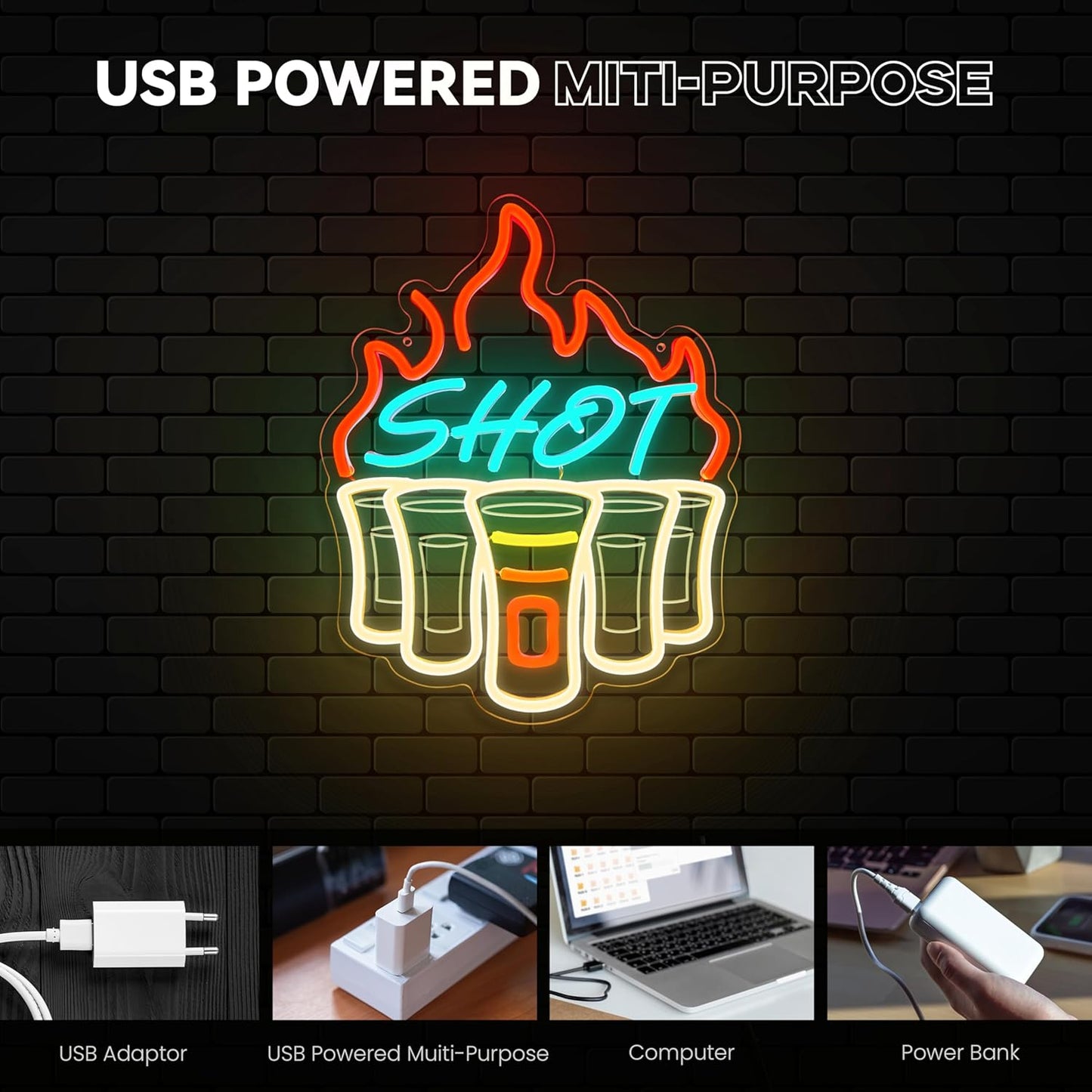 Shot Neon Sign, Bar Neon Signs for Wall Decor, Dimmable Acrylic Neon Lights for Home Bar Pub Club Bistro Man Cave Restaurant Party Decorations Gift