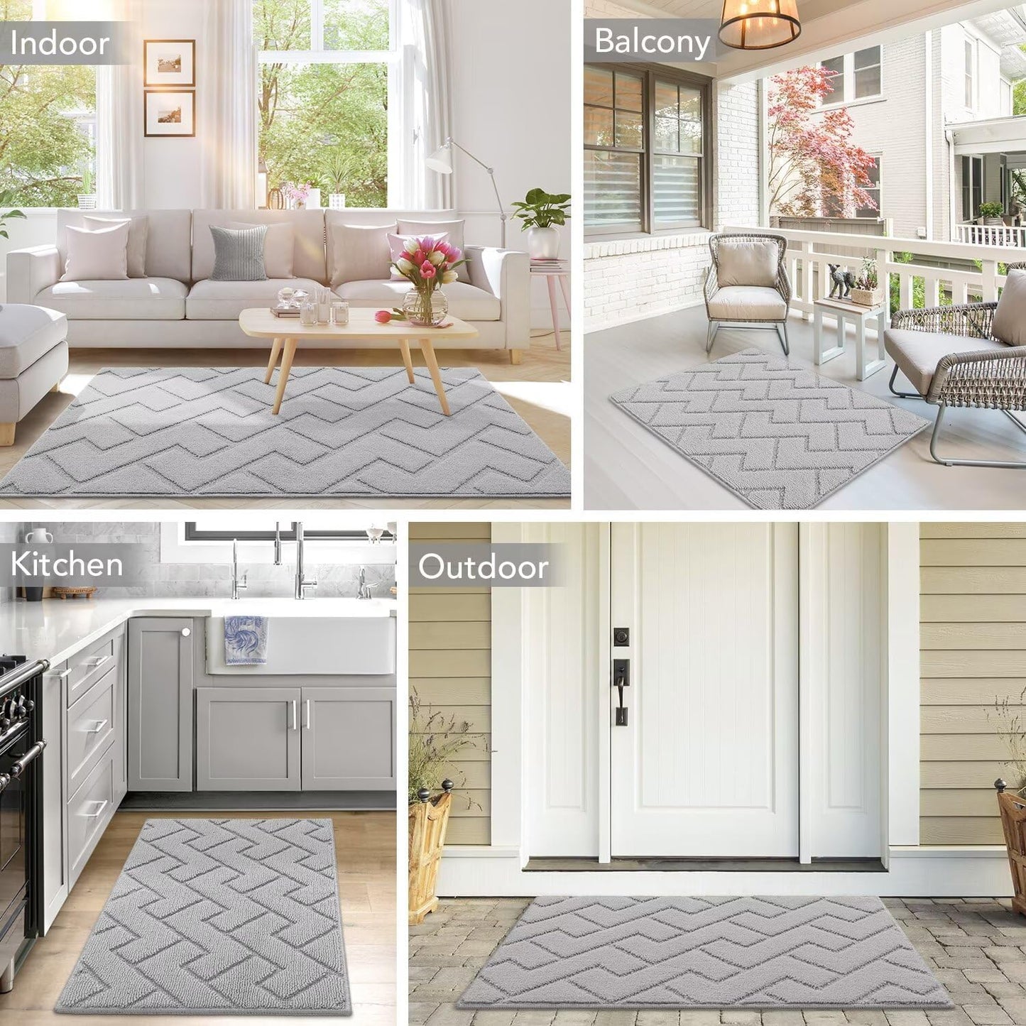 hicorfe Indoor Doormat,Front Back Door Mat TPR Backing Non Slip Mats 20"x31.5" Absorbent Resist Dirt Entrance Doormat Inside Floor for Entryway Washable Low-Profile(Light Grey)