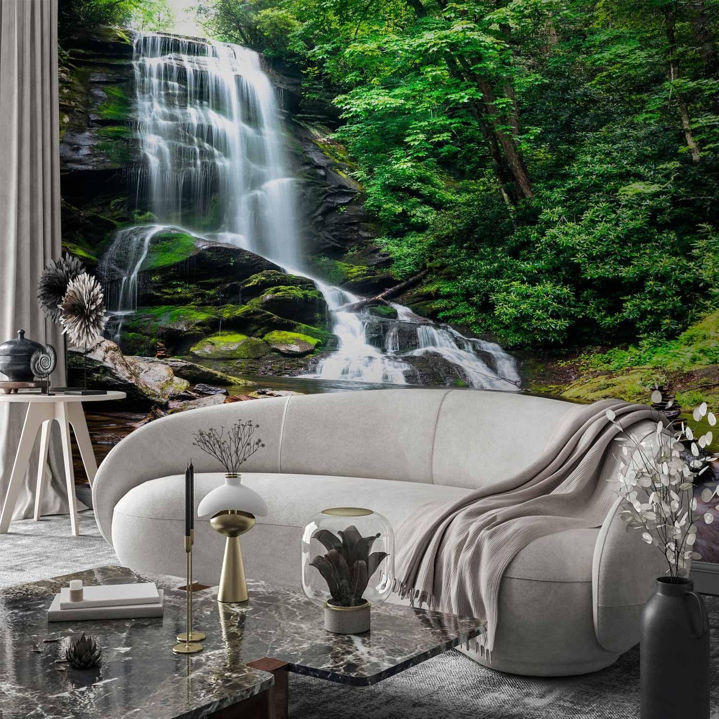 artgeist Wall Mural Peel and Stick Waterfall 212x98 in - XXL Self-Adhesive Corner Wallpaper Removable Large Sticker Foil Angle Wallpaper Wall Decor Print Nature Landscape Forest Tree c-B-0473-a-a