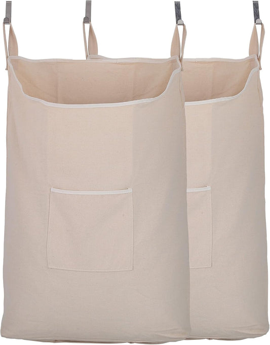 2 pack Laundry Collector, Laundry Hamper, Door Hanging Laundry bag with hooks (Beige, 2PC X 65Liters)