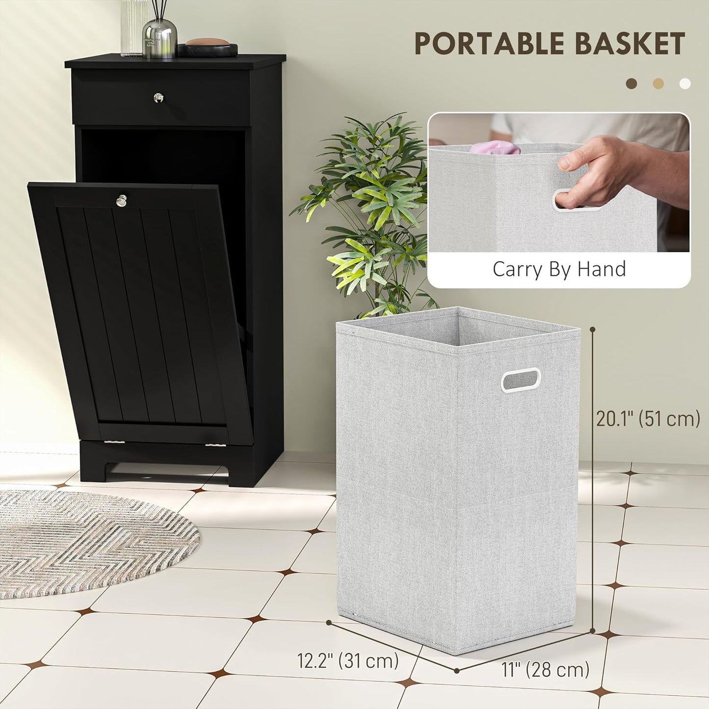 HOMCOM Laundry Hamper with Removable Basket, Tilt Out Hamper with Drawer and Beadboard Door, Bathroom Storage Cabinet, Black