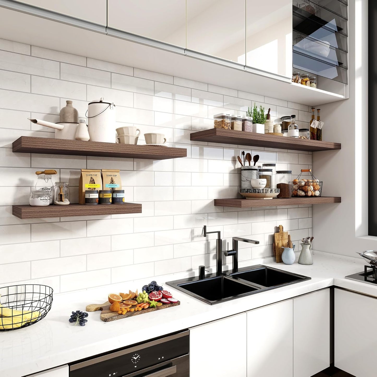 24 Inch Floating Shelves, 11.6 Inch Deep Floating Shelves for Wall, Floating Shelf with Invisible Brackets, Deep Shelves for Bathroom, Bedroom, Living Room, 2 Pack, Walnut