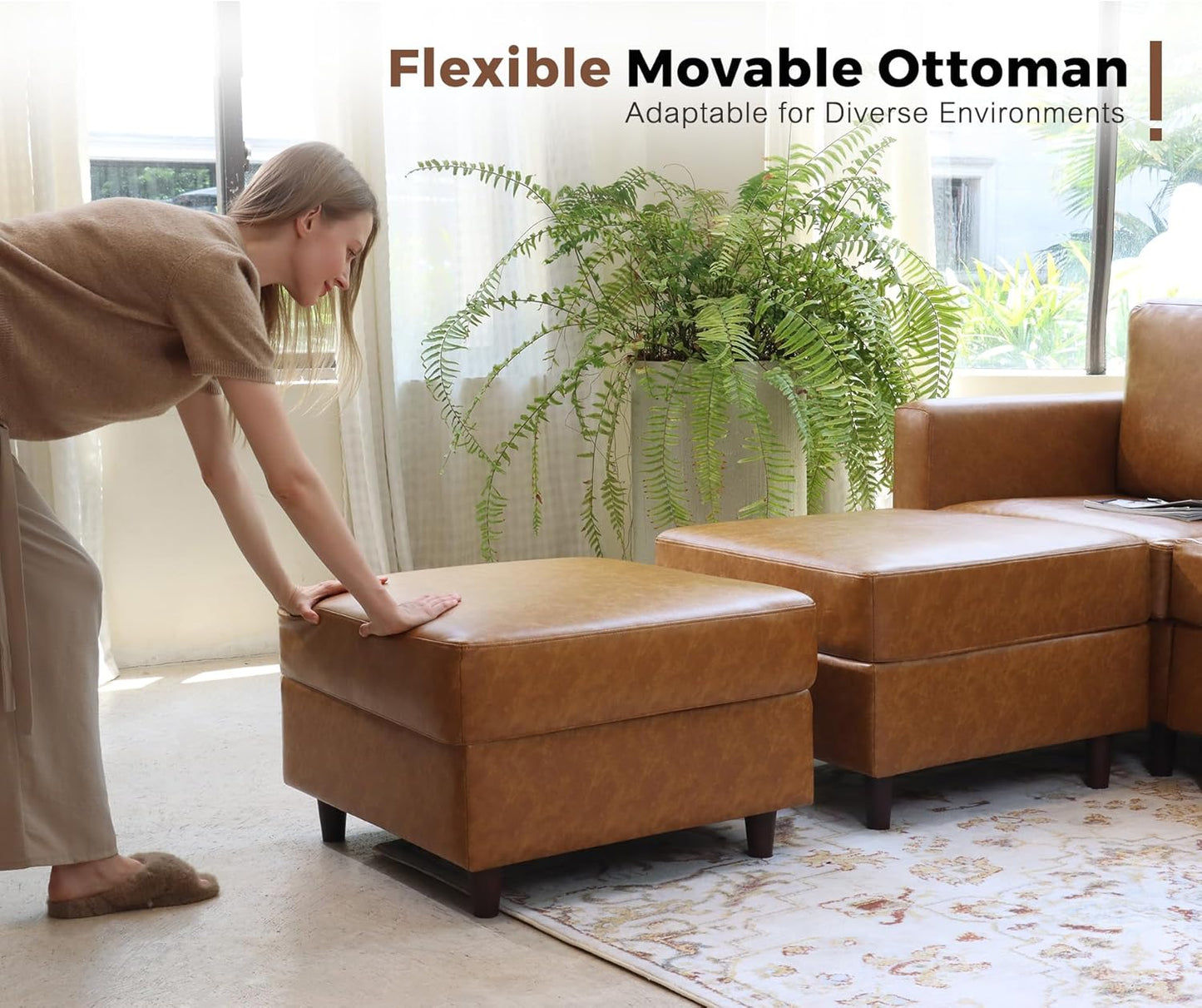 91.5" Luxury Modular Sleeper Sofa Bed with Storage Seat, 6 Seat Sectional Couch Deep Seat with Reversible Chaises & Removable Cover for Living Room - Faux Leather Brown