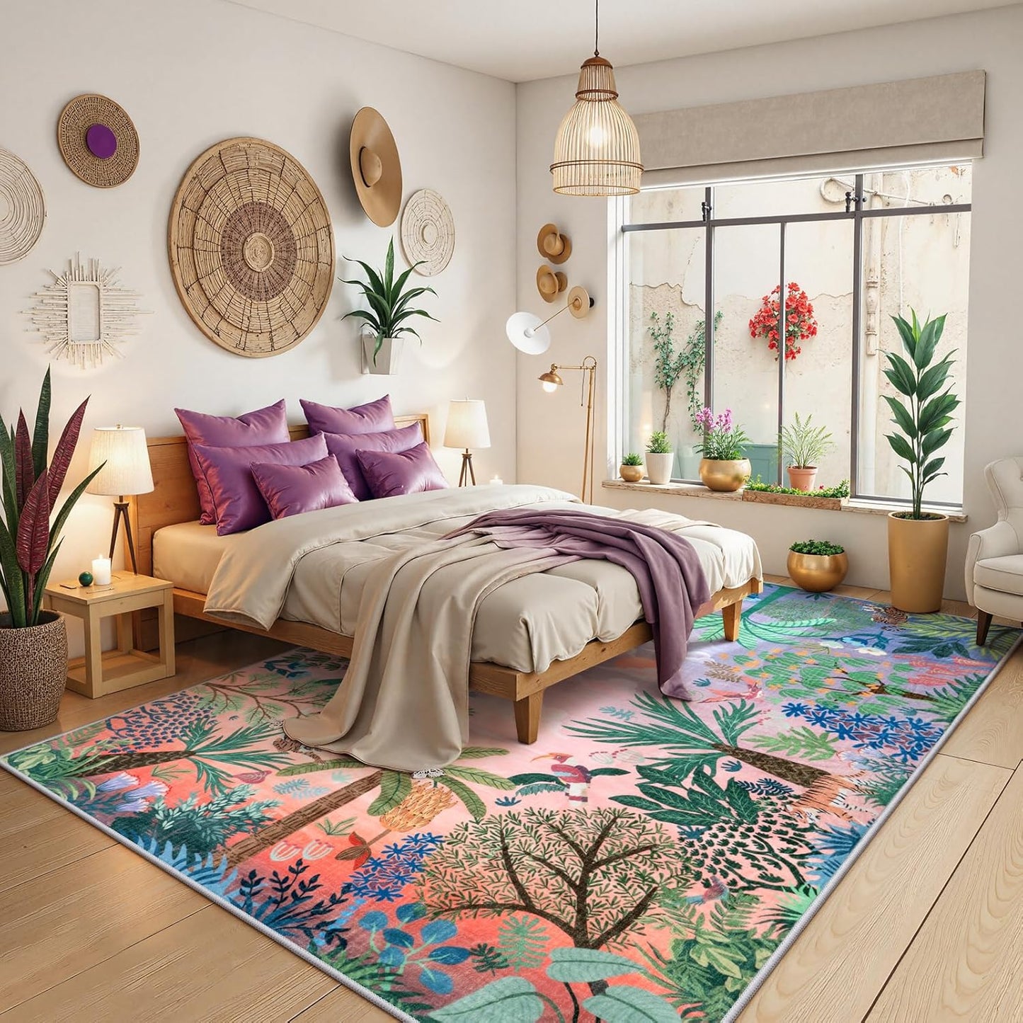 LIVEBOX Jungle Rug 9 x 12 Rug Purple Room Rugs for Bedroom, Soft Washable Area Rugs 9x12 Living Room, Modern Stain Resistant Floor Carpet Play Rugs for Kids Playroom Dining