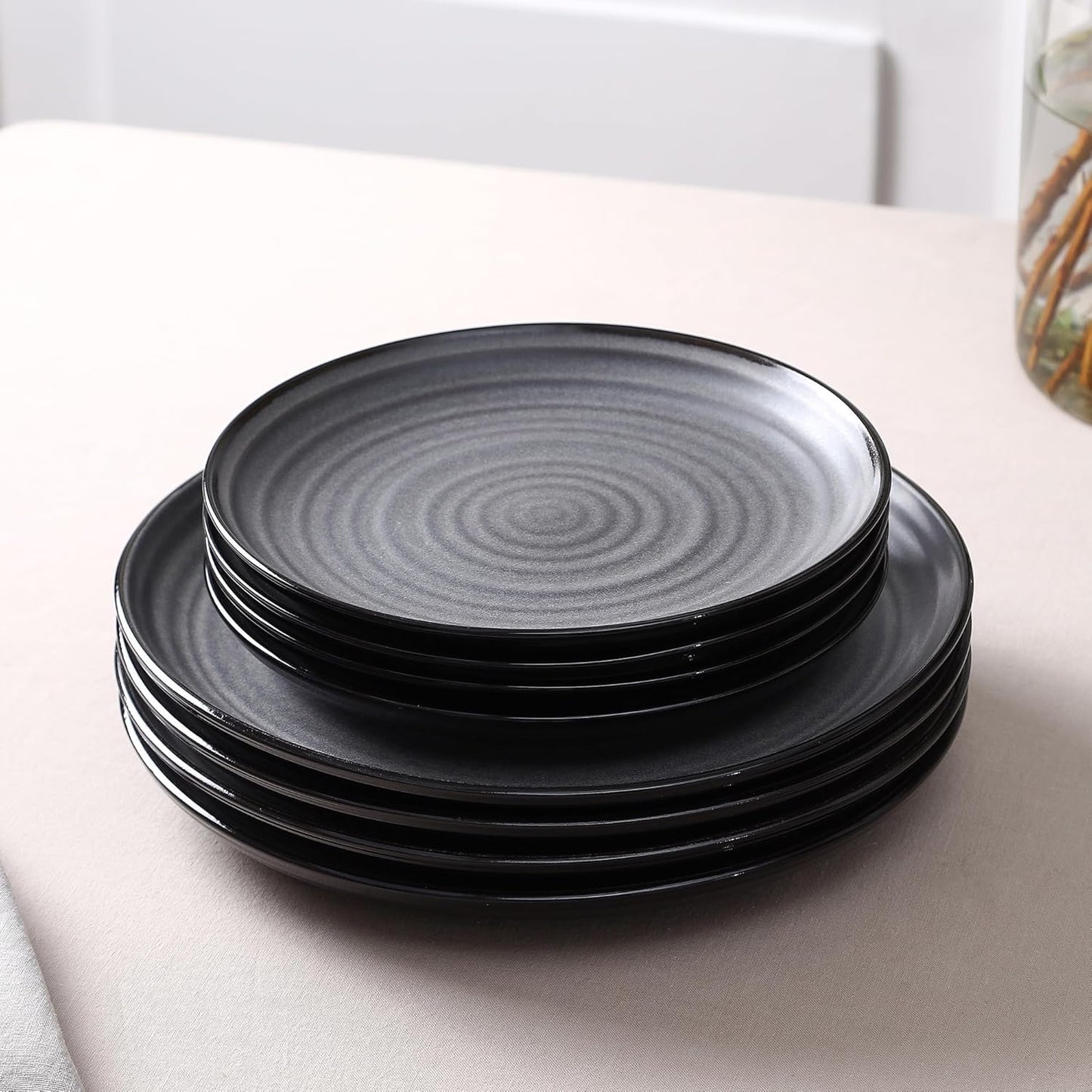 Stone Lain Dua 4-Piece Dinner Plate Set Stoneware, Black