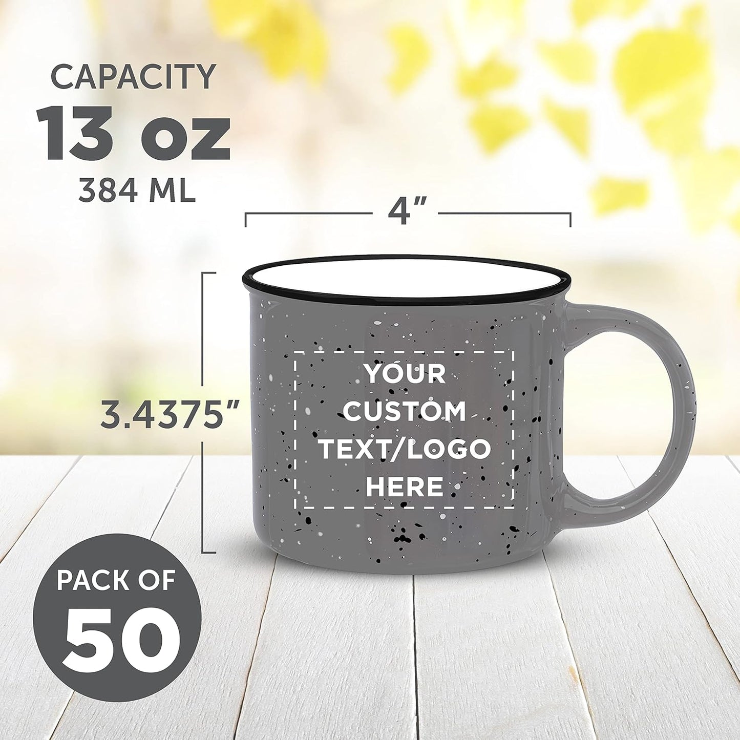 DISCOUNT PROMOS Custom Ceramic Campfire Coffee Mugs 13 oz. Set of 50, Personalized Bulk Pack - Perfect for Tea, Espresso, Cappuccino, Hot Cocoa - Grey