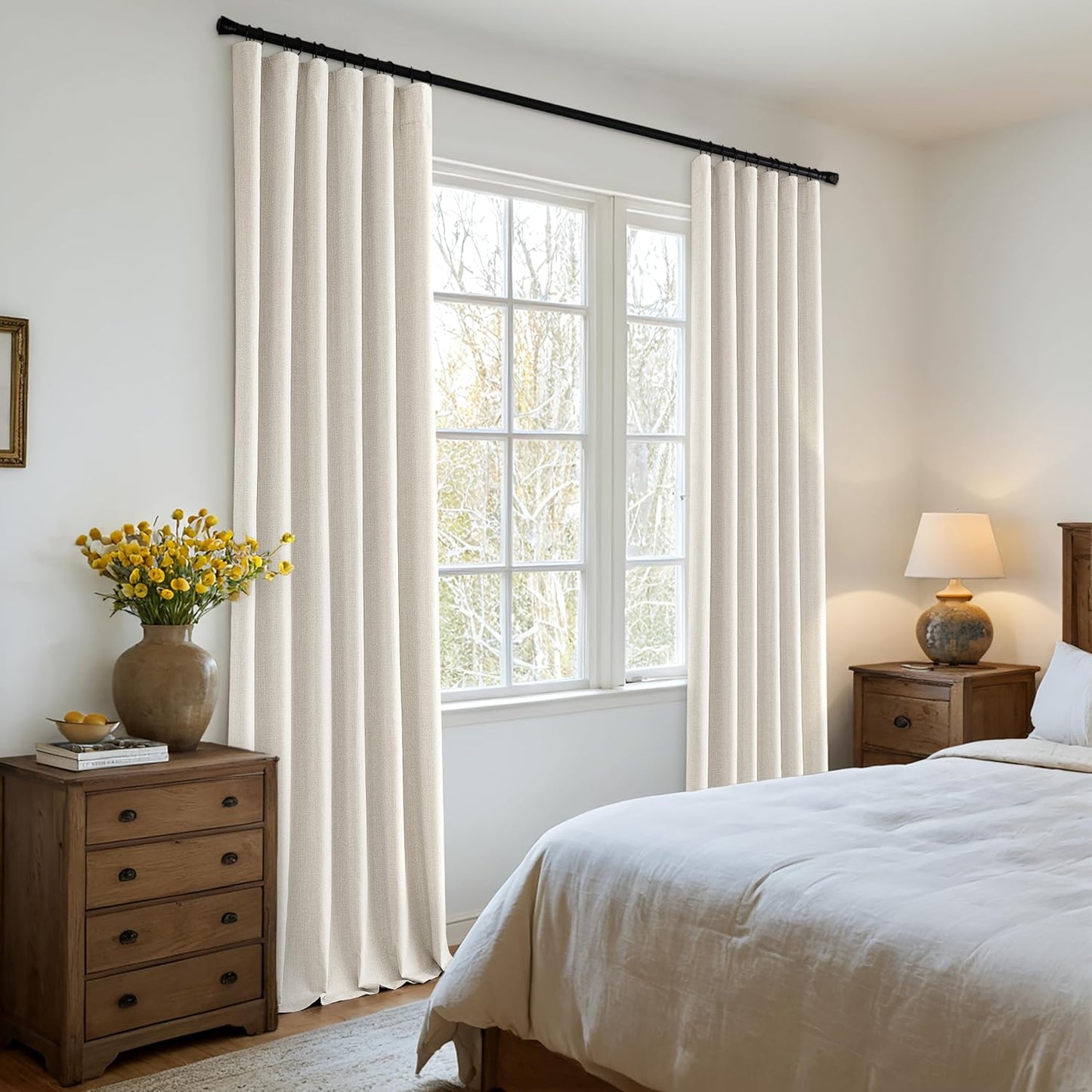 MIULEE 100% Blackout Curtains 92 Inch Long 2 Panels Set for Bedroom, Thick Luxury Faux Linen Black Out Curtain Room Darkening Back Tab Pleat Window Textured Drapes with Hooks for Living Room, Birch