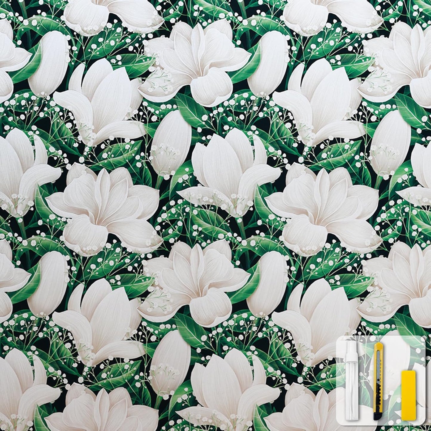 Window Privacy Film Stained Glass Decorative Static Clings Frosted Window Tint for Home Room Decor Bathroom Door Car Stickers with Glittering Effect, Removable(Magnolia Design)