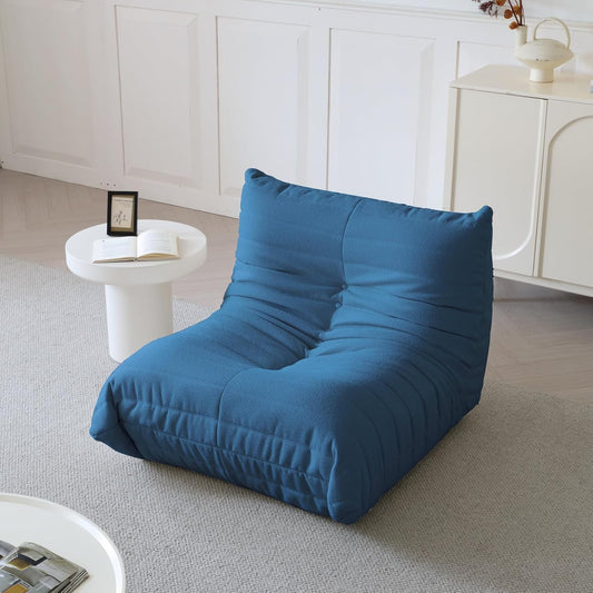 Luxury Sofa Couch Chair, Lazy Floor Seating, Fireside Bean Bag Chair, Ergonomic Tatami Sofa Lounger for Living Room, Bedroom, Office, Single Seat, Blue