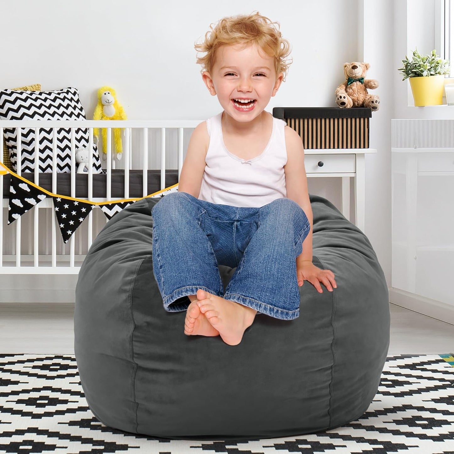 Hobestluk Bean Bag Chairs 2.5FT Bean Bag Chair with Memory Foam Filled & Machine Washable Cover,Beanbag Chair, Small Bean Bag Chairs for Playroom, Living Room, Bedroom