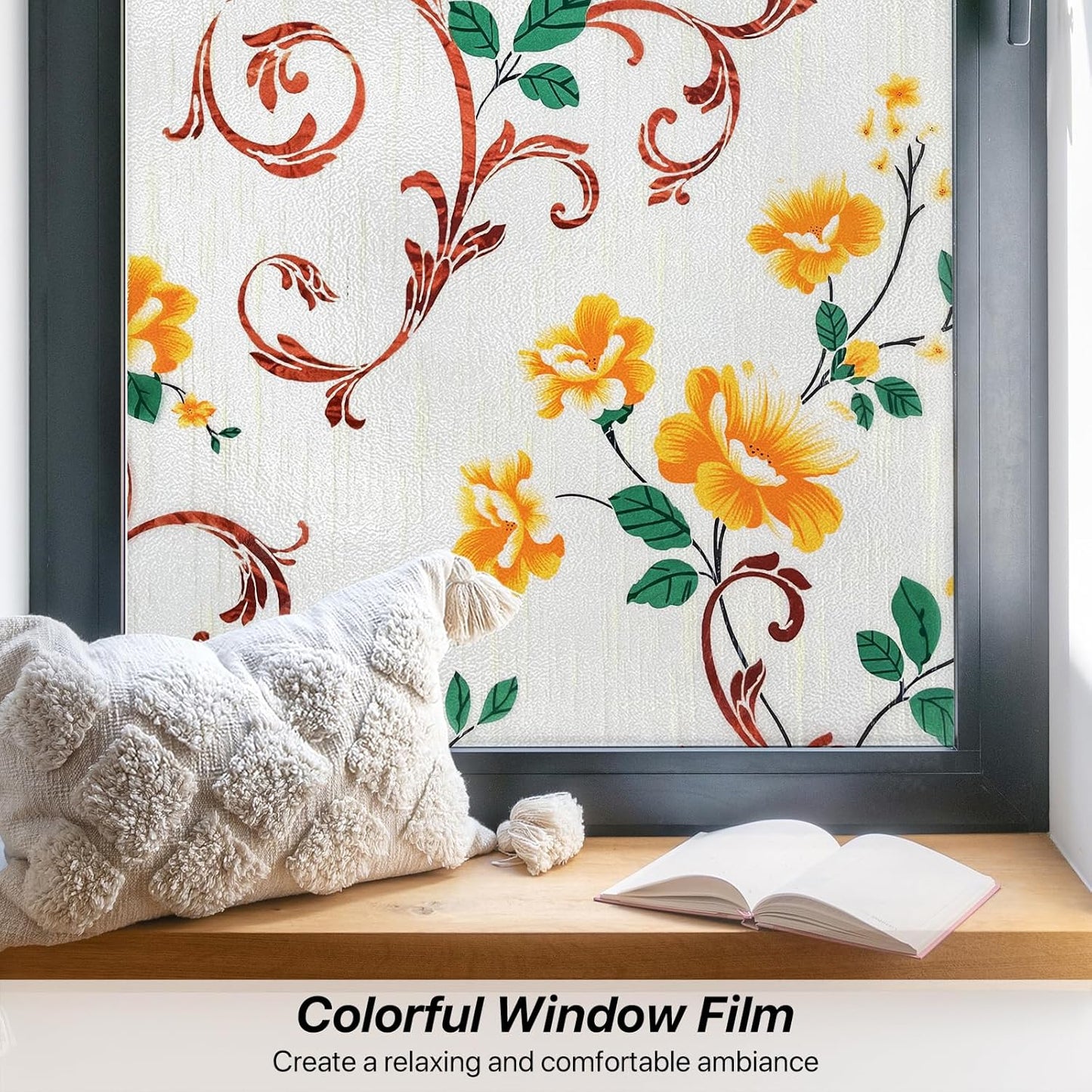 Niviy Stained Glass Window Privacy Film with Installation Tools, 3D Frosted Glass Window Decals UV Protection Sun Blocking Static Clings Non Adhesive Window Stickers for Home 17.5 x 78.7 inch