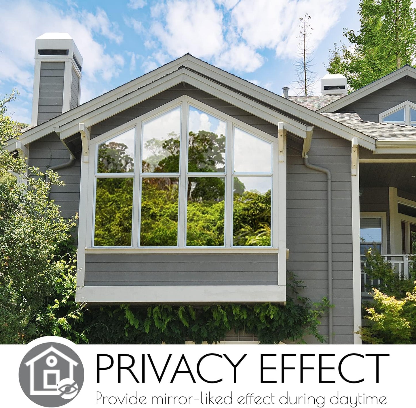 HIDBEA One Way Privacy Window Film, Daytime Mirror Reflective Heat Control UV Sun Blocking Non-Adhesive Static Cling Window Tint for Home and Office (Black-Silver, 35.4 Inch × 6.5 Feet)