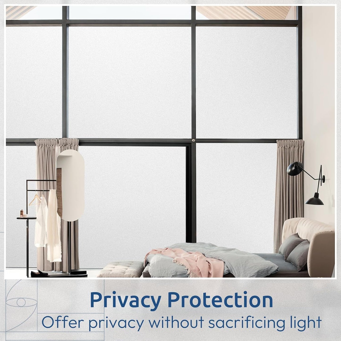 rabbitgoo Window Privacy Film, Non-Adhesive Frosted Glass Window Film for Bathroom, Static Cling Heat Blocking Stickers for Home Indoor Opaque Frosting Coverings House Tint, Matte White 35.4" x 393.7"