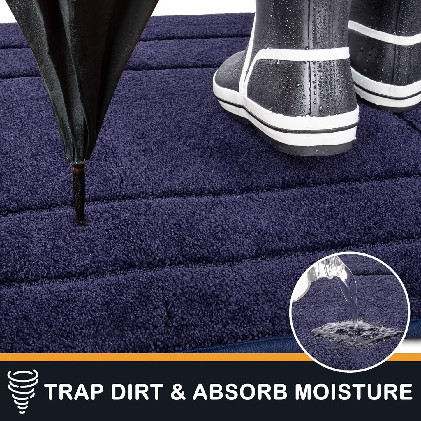 PURRUGS Dirt Trapping Door Mat 34" x 59", Non-Slip/Skid Machine Washable Entryway Area Rug, Dog Doormat, Super Absorbent Welcome Mat for Muddy Wet Shoes and Paws, Navy Blue