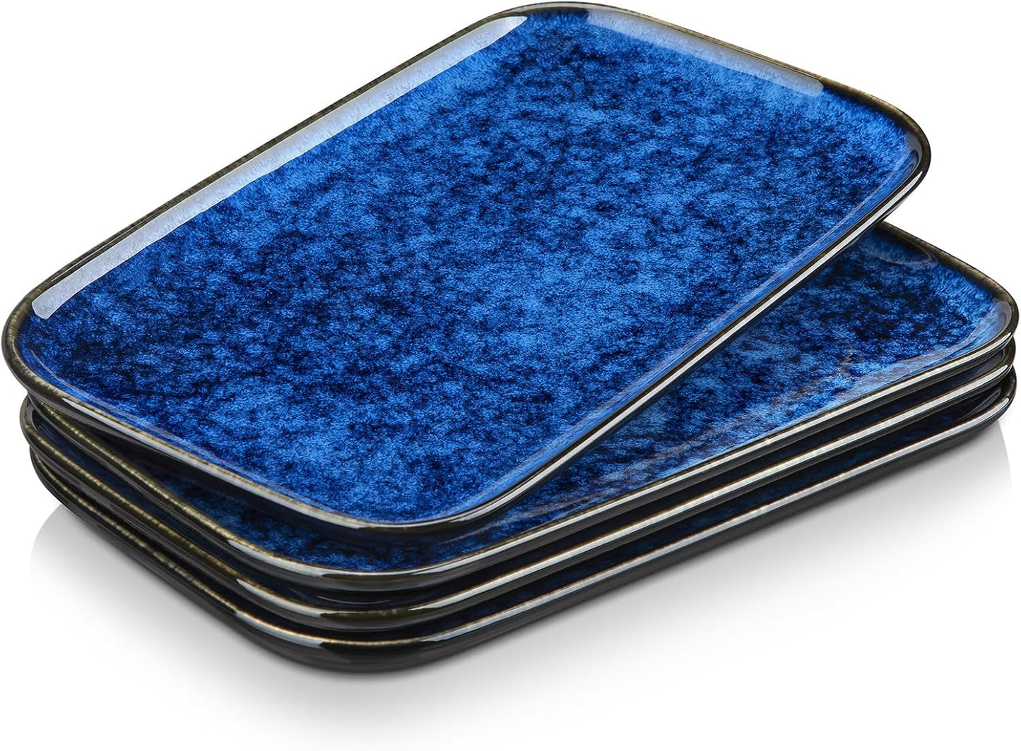 vancasso Stern Serving Platters Set of 4, 11 Inches Rectangular Ceramic Serving Plates, Blue Serving Trays for Entertaining