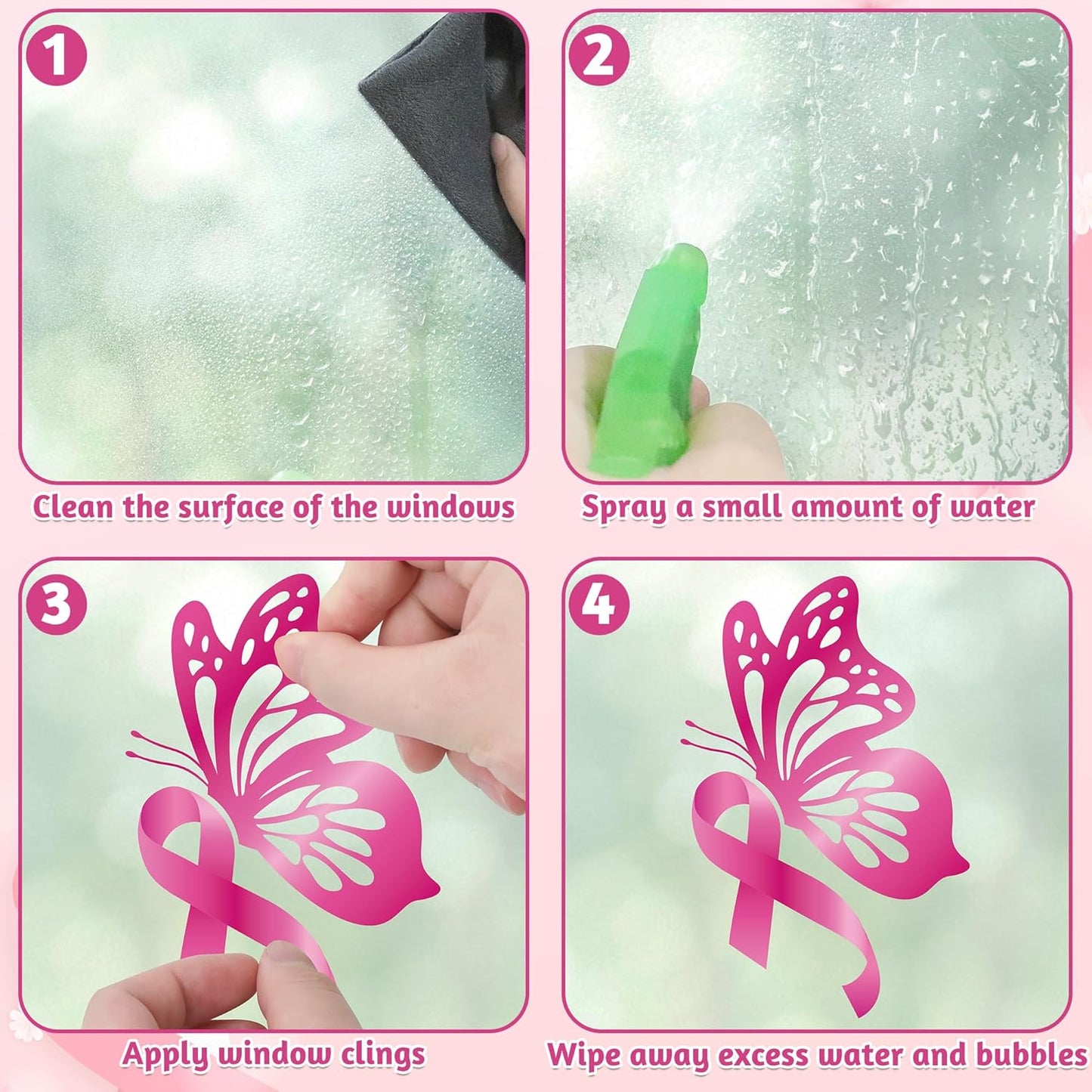 9 Sheets Breast Cancer Awareness Window Clings, 77 Kinds of Pink Window PVC Stickers for Pink Ribbon Decorations, Hope Fight Cancer Theme Windows Decals for Glass Home Decor Supplies
